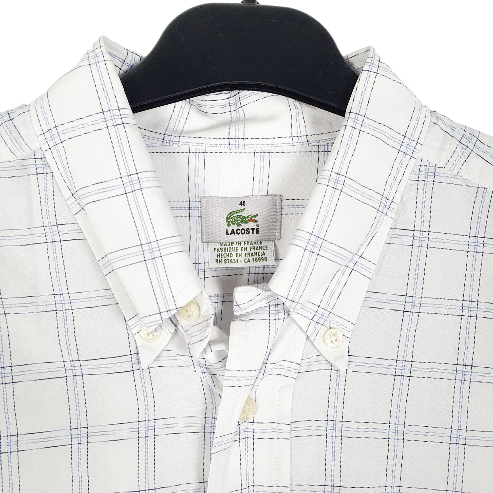 Mens White Lacoste Vintage Made In France Long Sleeve Shirt