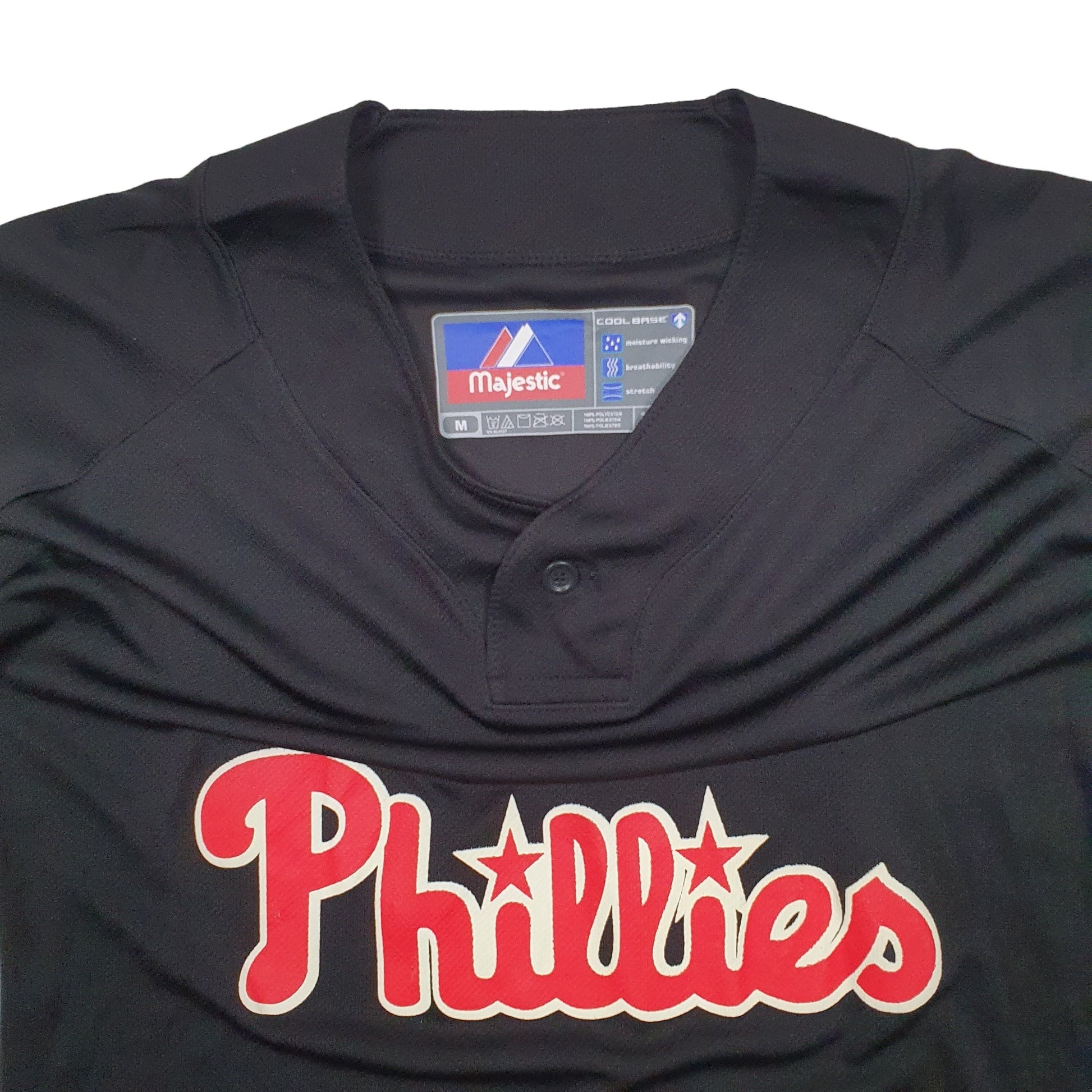 Mens Black Majestic MLB Baseball Jersey Philadelphia Phillies Short Sleeve T Shirt
