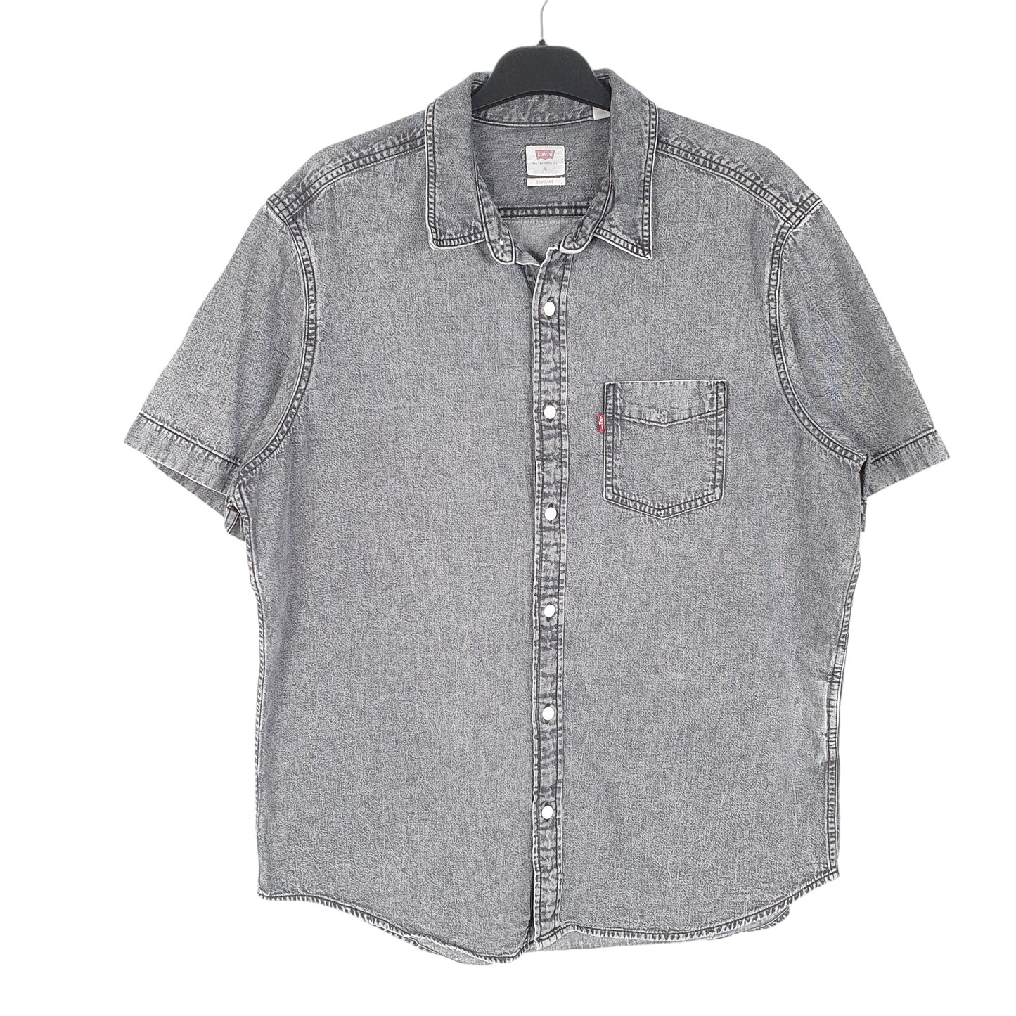 Mens Grey Levis Denim Standard Short Sleeve Shirt