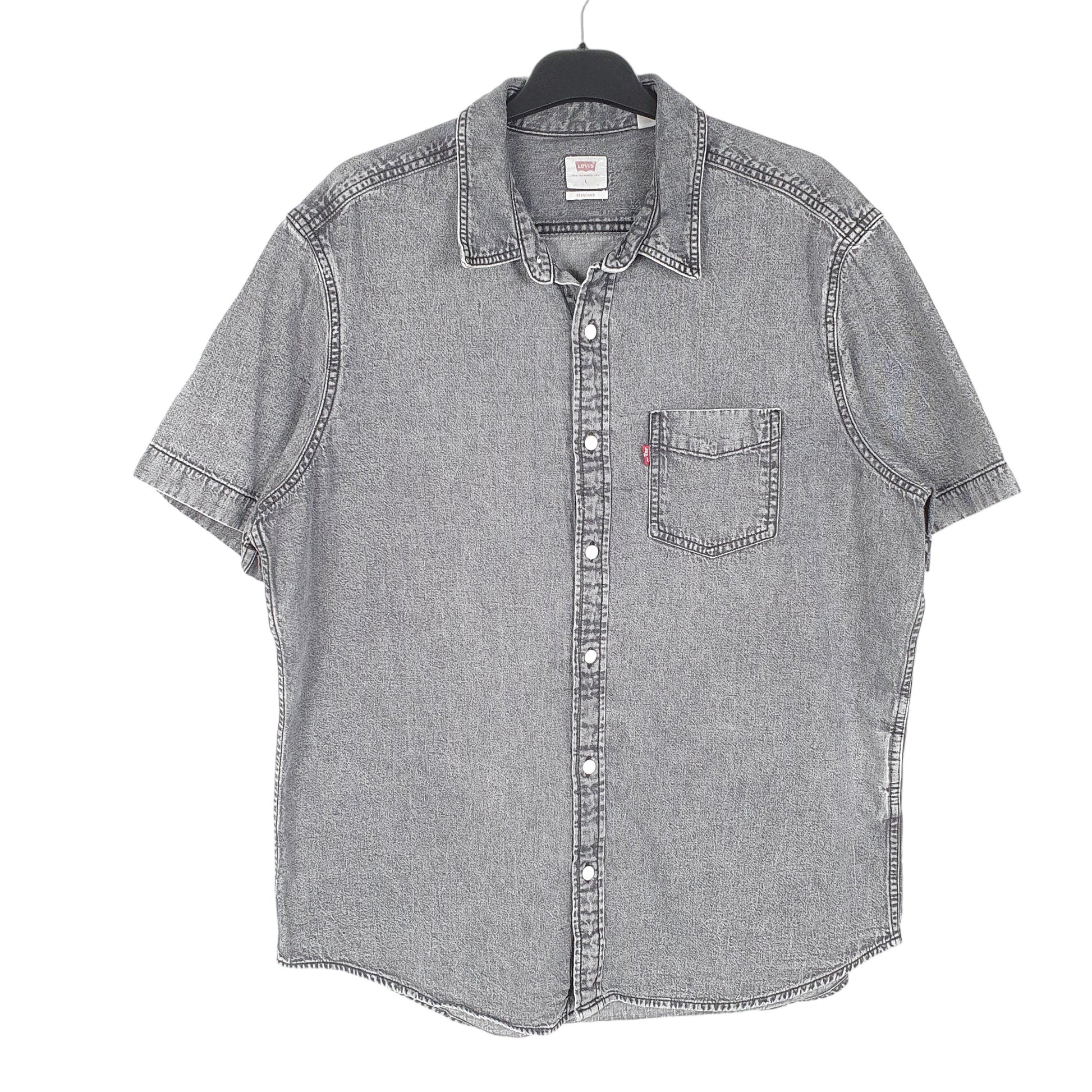 Mens Grey Levis Denim Standard Short Sleeve Shirt