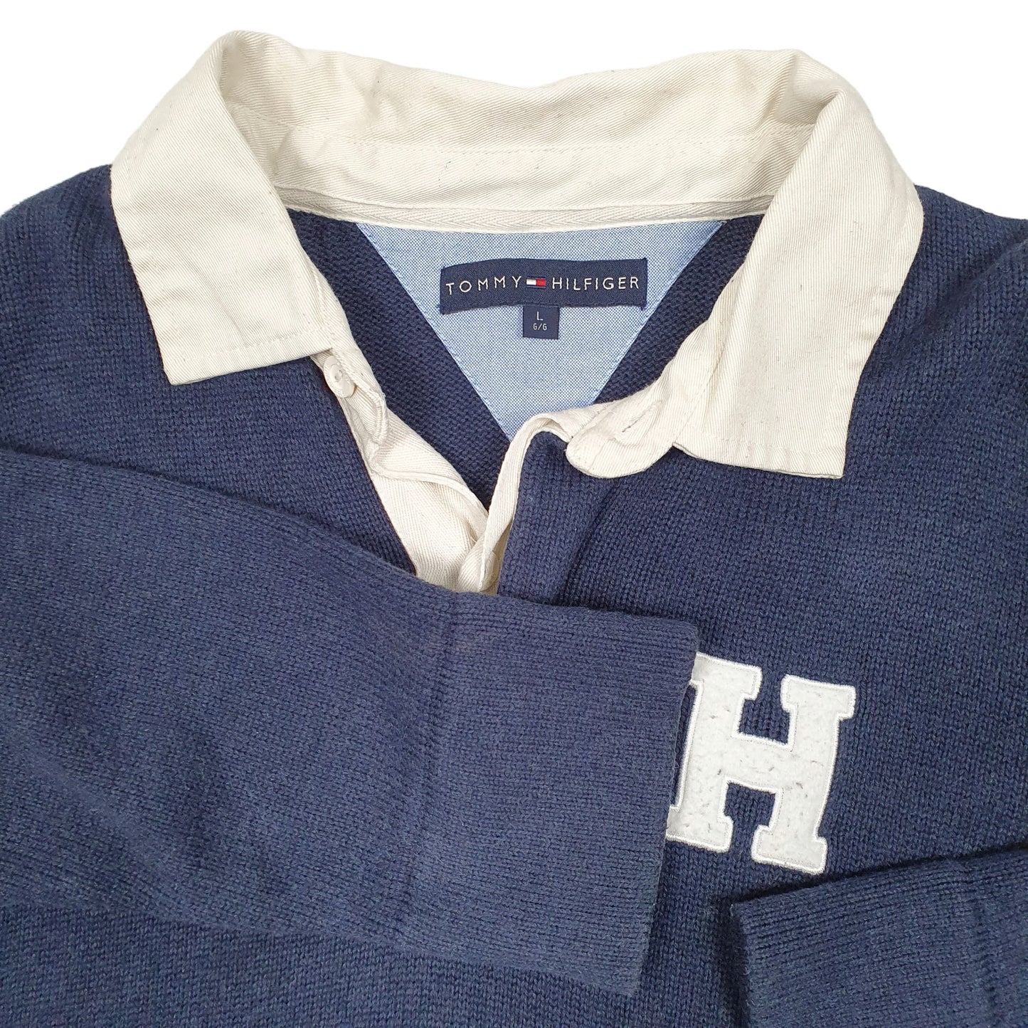Mens Navy Tommy Hilfiger Knit Rugby V Neck Jumper