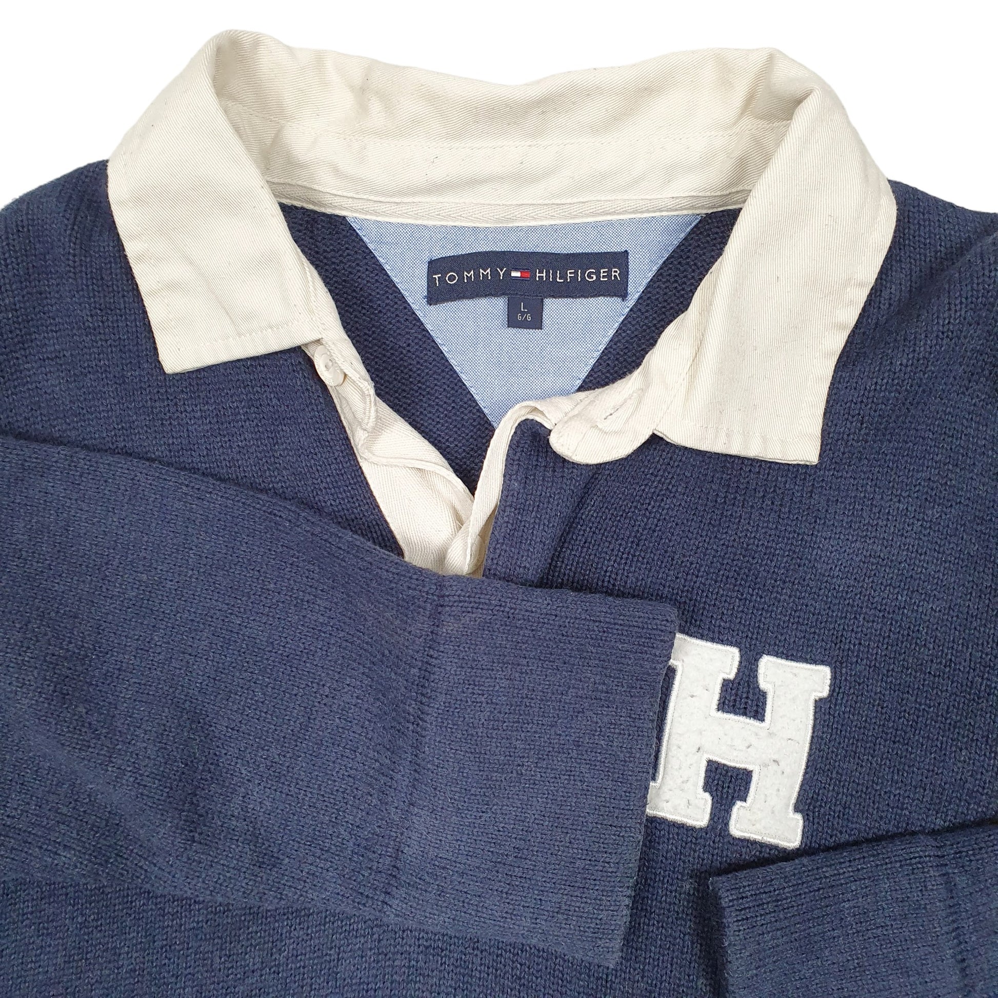 Mens Navy Tommy Hilfiger Knit Rugby V Neck Jumper