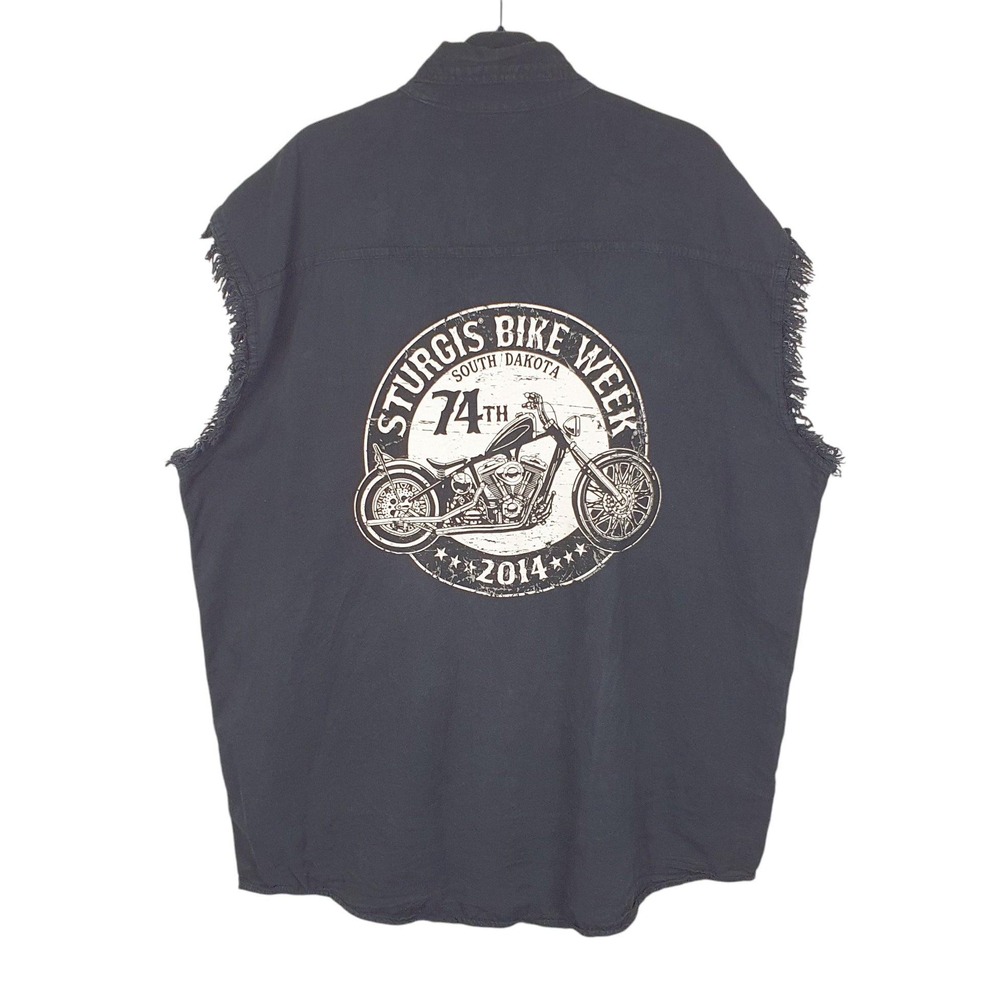 Mens Black Hot Leathers Sturgis Bike Week 2014 USA Biker Sleeveless Short Sleeve Shirt