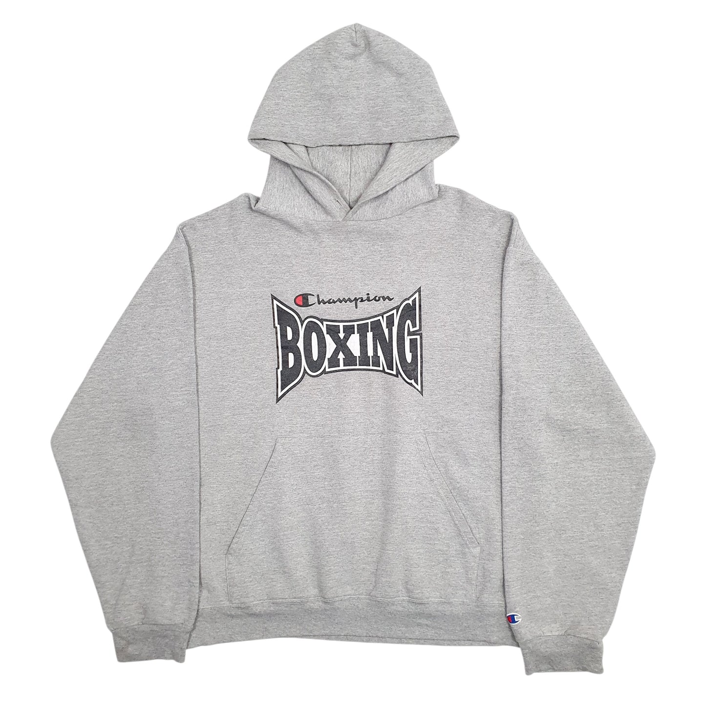 Mens Grey Champion Boxing Spellout Hoodie Jumper