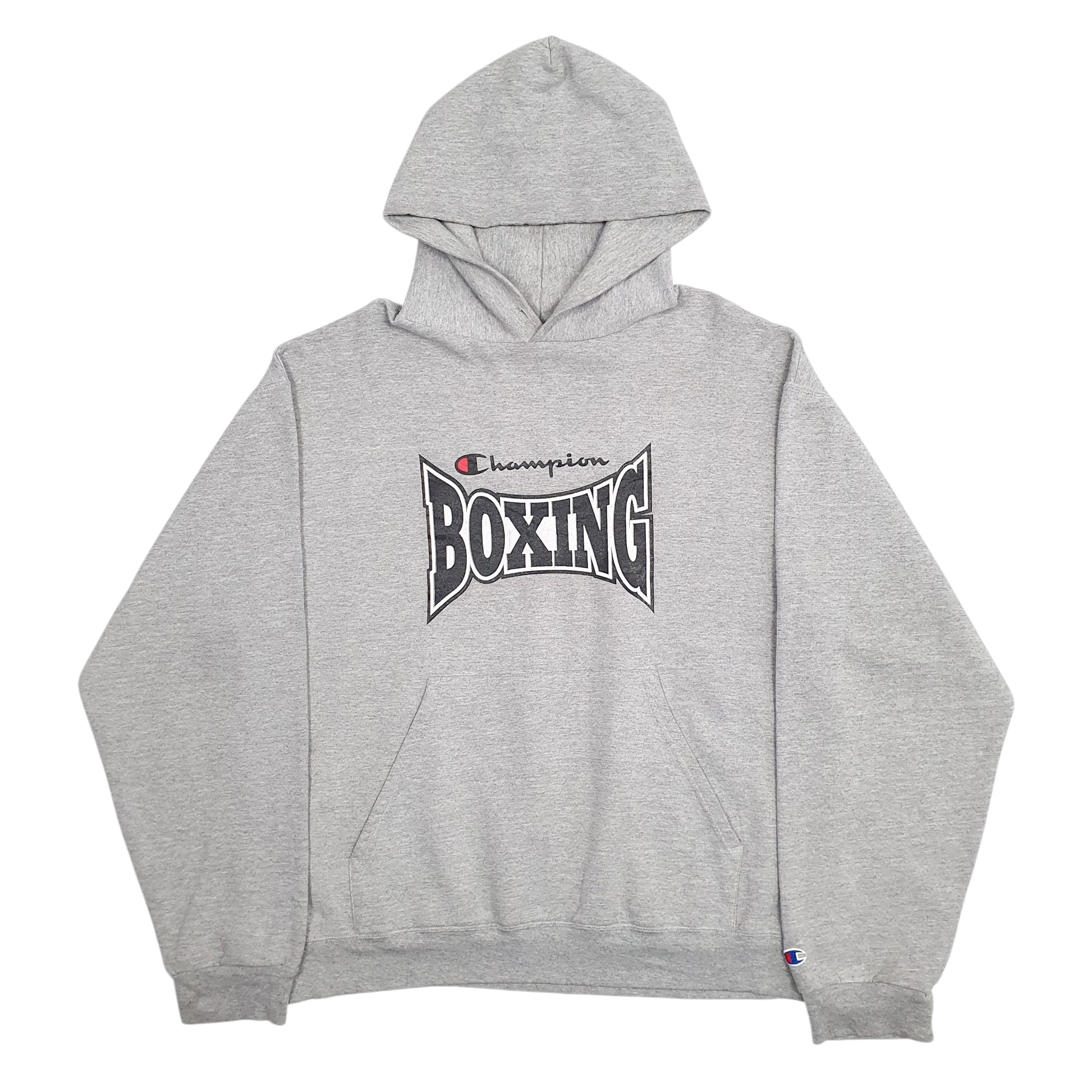 Mens Grey Champion Boxing Spellout Hoodie Jumper