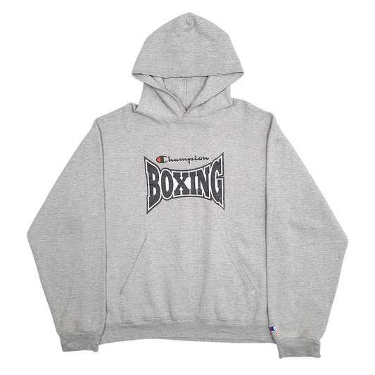Mens Grey Champion Boxing Spellout Hoodie Jumper