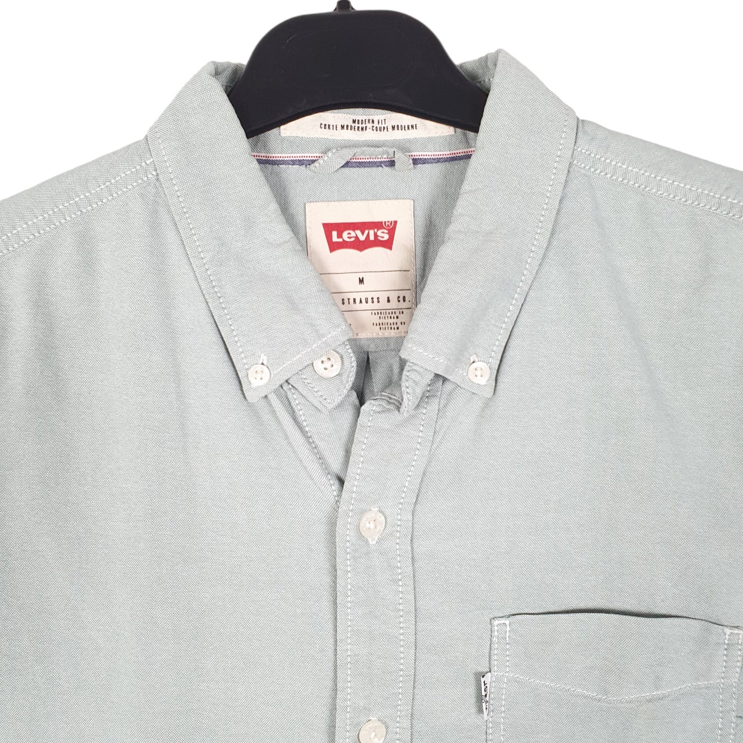 Mens Green Levis Oxford Chambray Modern Short Sleeve Shirt