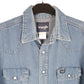 Mens Blue Wrangler Denim Jeans Western Pearl Snap Cowboy Long Sleeve Shirt