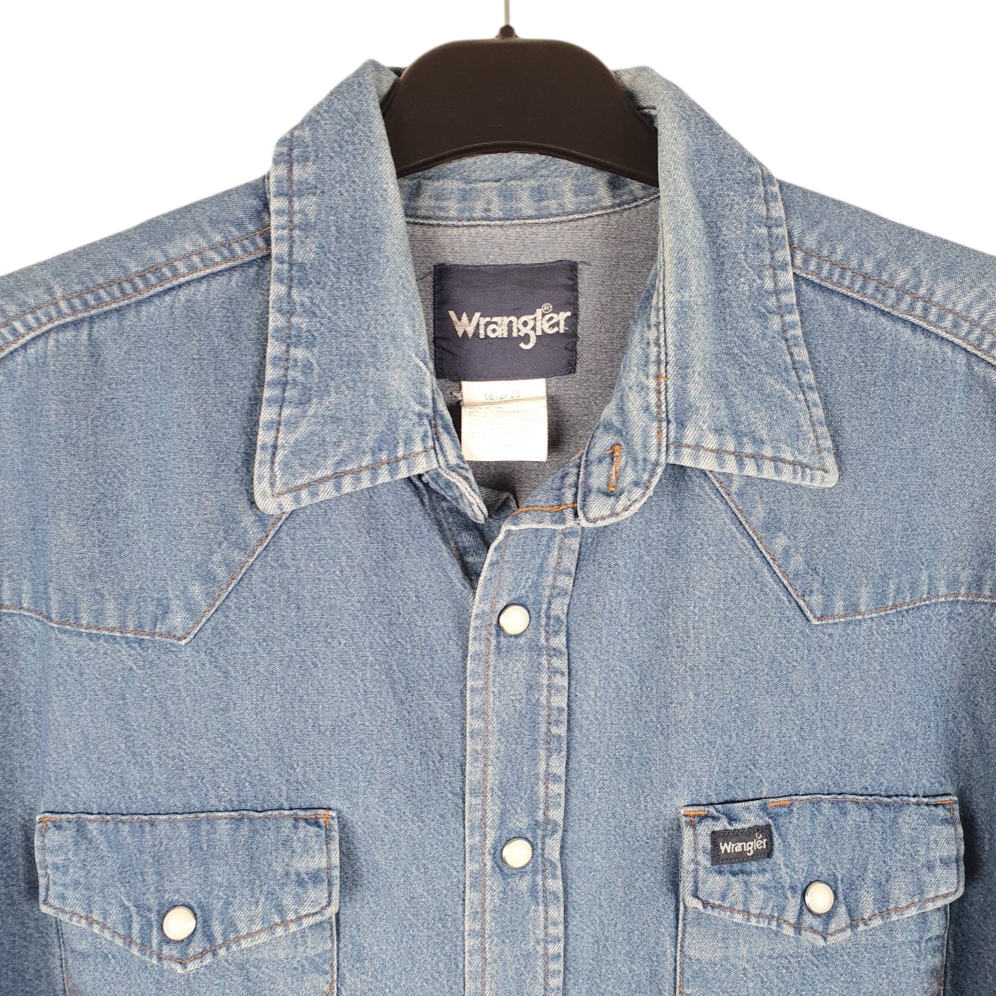Mens Blue Wrangler Denim Jeans Western Pearl Snap Cowboy Long Sleeve Shirt