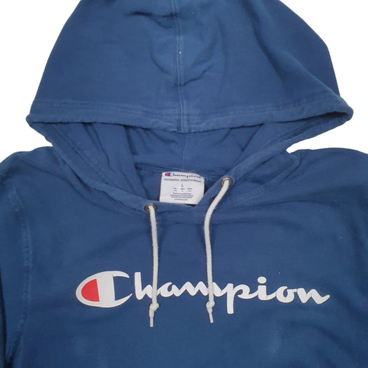 Mens Blue Champion Spellout Hoodie Jumper