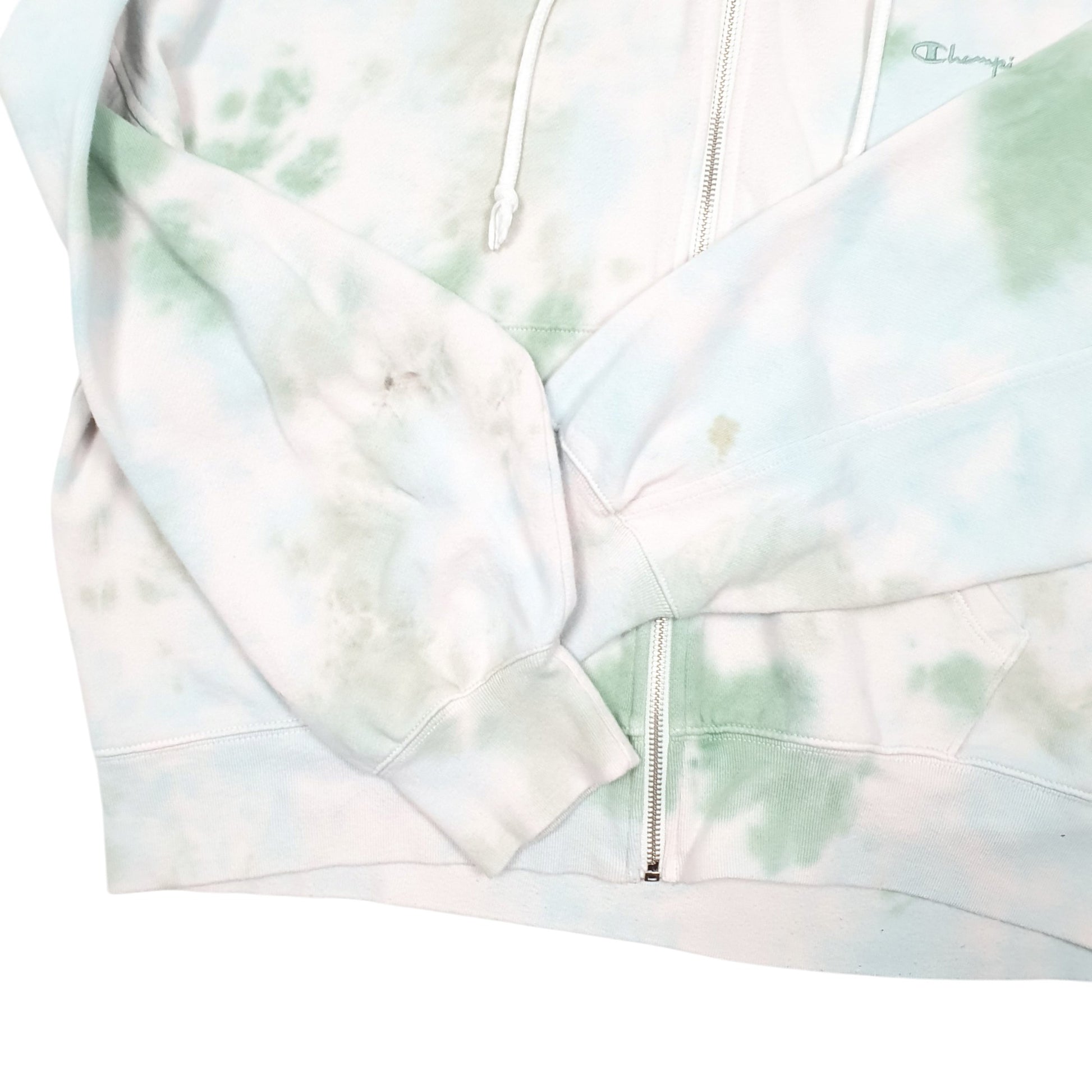 Womens White Champion Hoodie Tie Dye Short Cropped Workout Full Zip Jumper