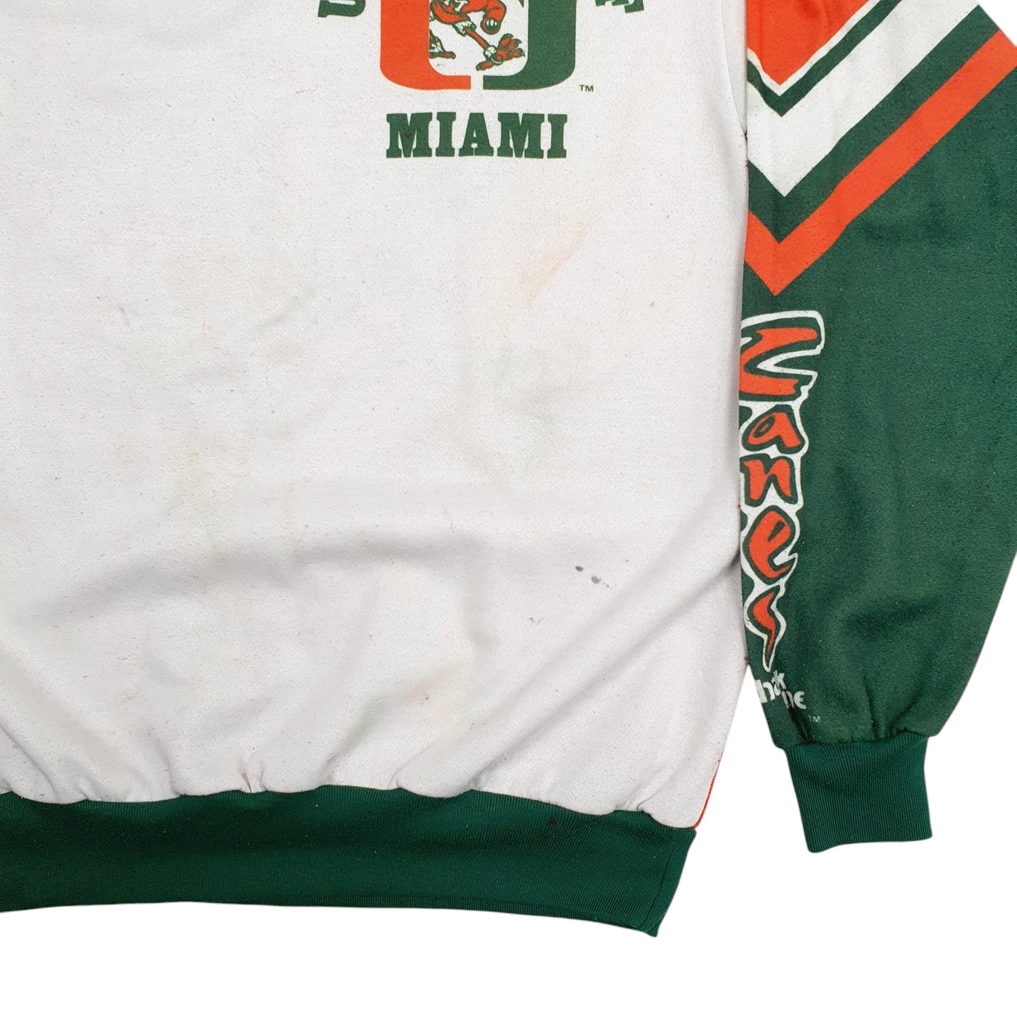 Mens White Chalk Line University Of Miami Hurricanes Made In USA Football 90's Crewneck Jumper