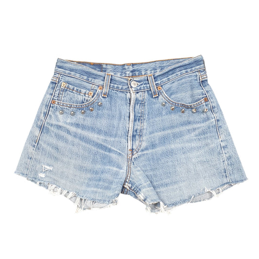 Womens Blue Levis 501 Jorts Studded Hot Pants Festival Rock Disressed Denim Shorts