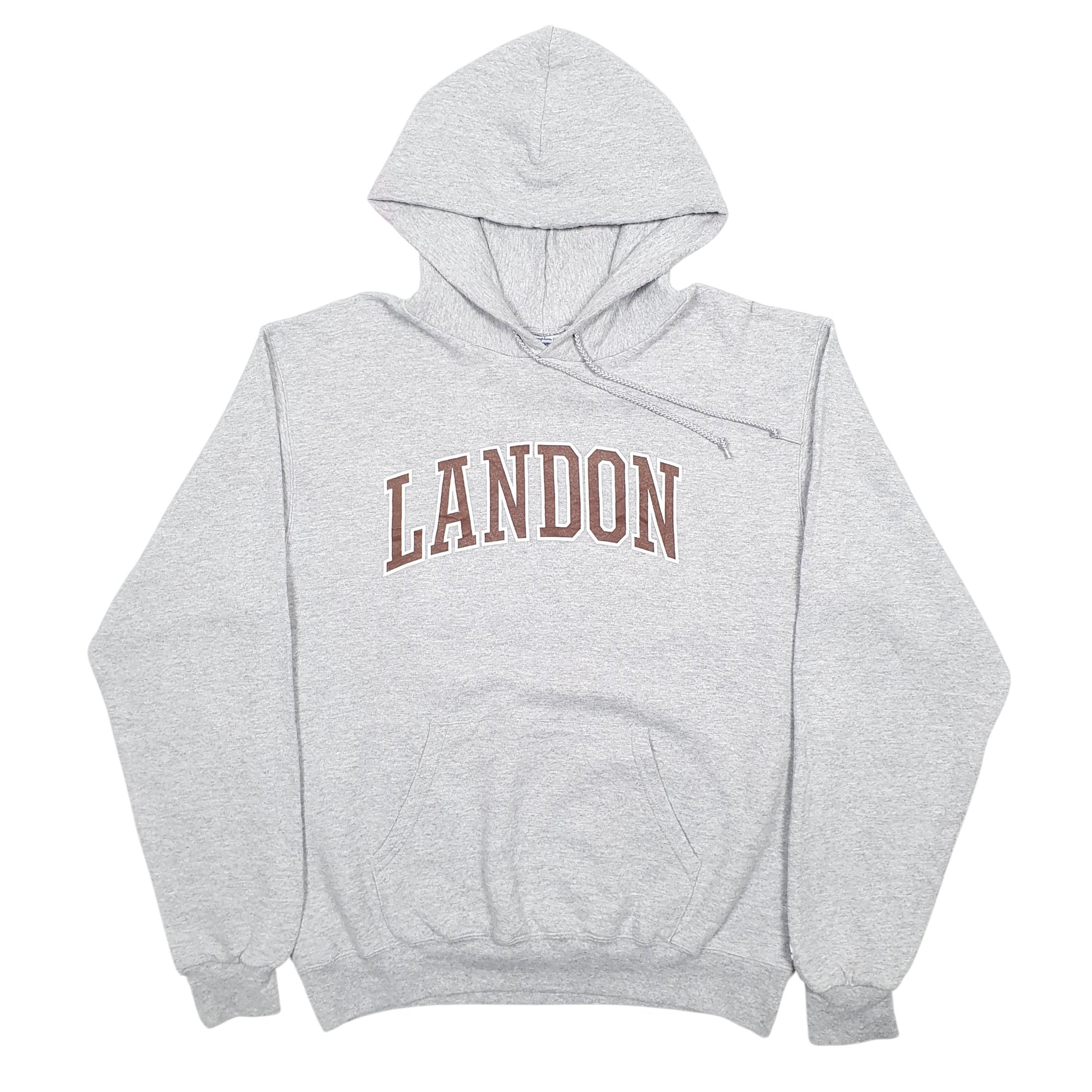 Mens Grey Champion Landon Spellout Hoodie Jumper