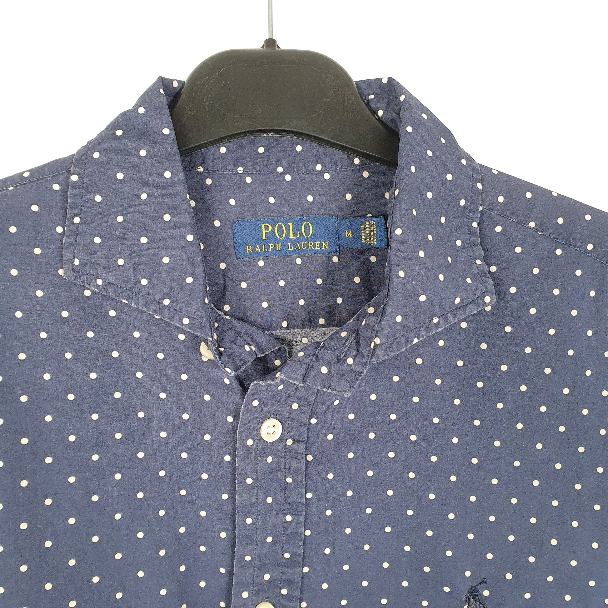 Mens Navy Ralph Lauren Oxford Dot Long Sleeve Shirt