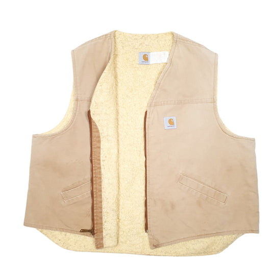 Mens Tan Carhartt Vintage Made In USA Sherpa 6SU Workwear Vest Quarter Zip Coat