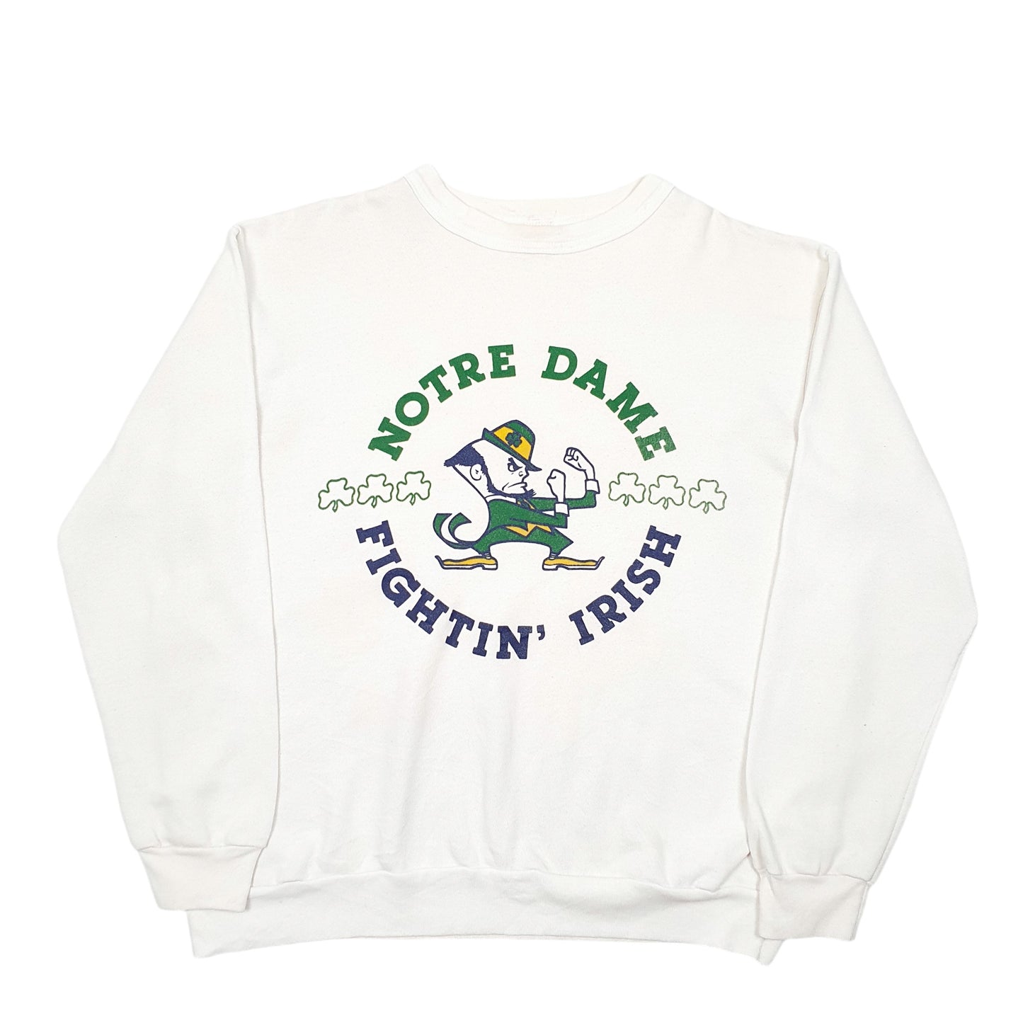 Mens Cream Dodger Sportswear Vintage Notre Dame Fighting Irish 70s 80s Made In USA Football Crewneck Jumper