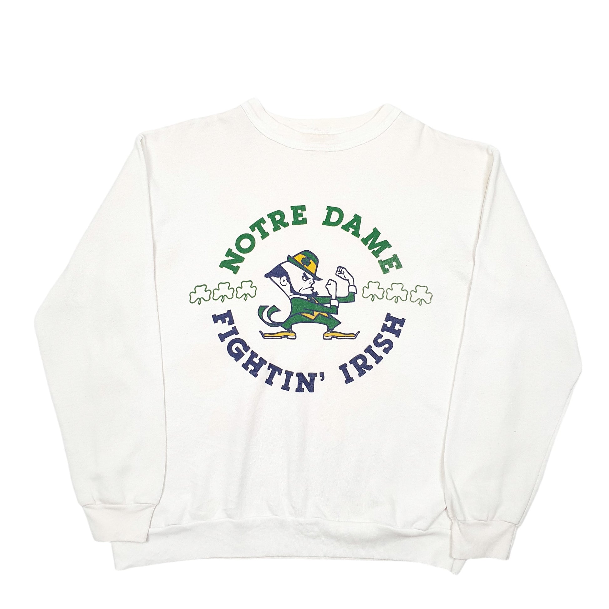 Mens Cream Dodger Sportswear Vintage Notre Dame Fighting Irish 70s 80s Made In USA Football Crewneck Jumper