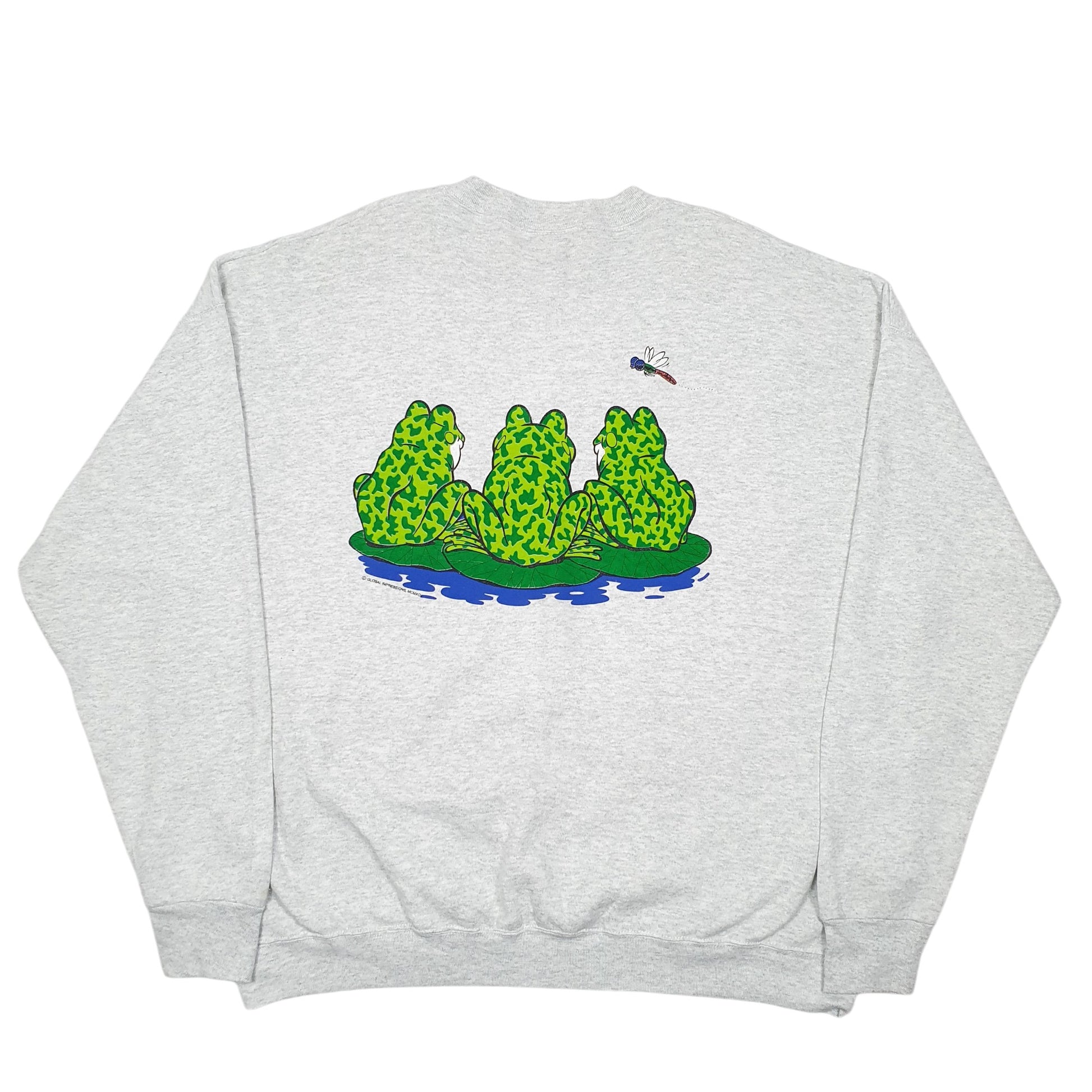 Mens Grey Fruit Of The Loom Vintage Frogs 90s 1995 Crewneck Jumper