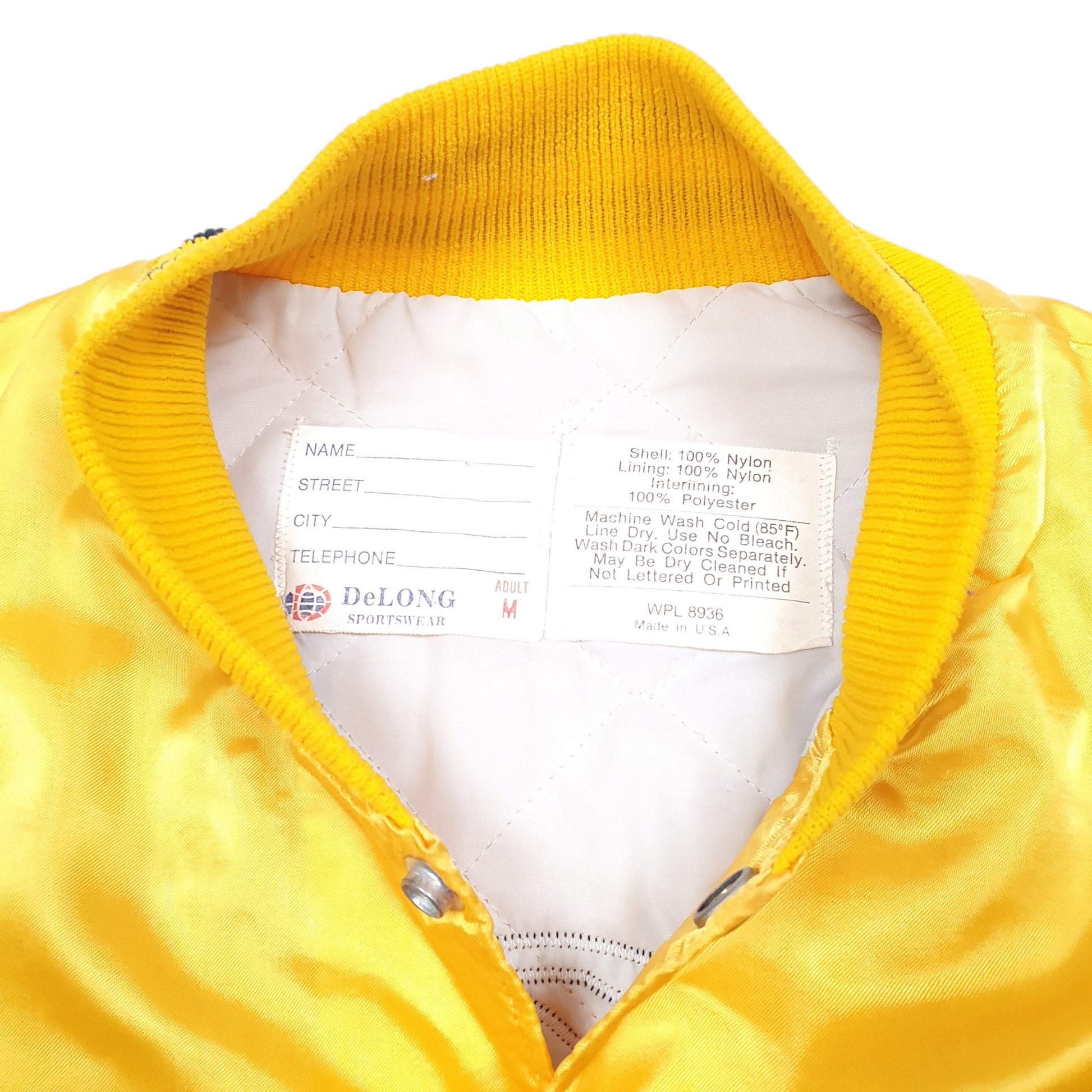 Mens Yellow Delong Vintage 80s 90s Varsity Coach Baseball ABC Made In USA  Coat