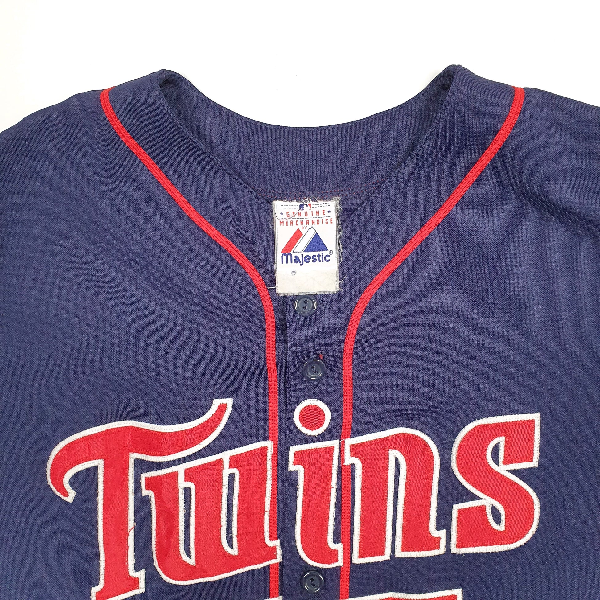 Mens Navy Majestic MLB Baseball Jersey Vintage 1990s Made In USA Minnesota Twins Short Sleeve T Shirt