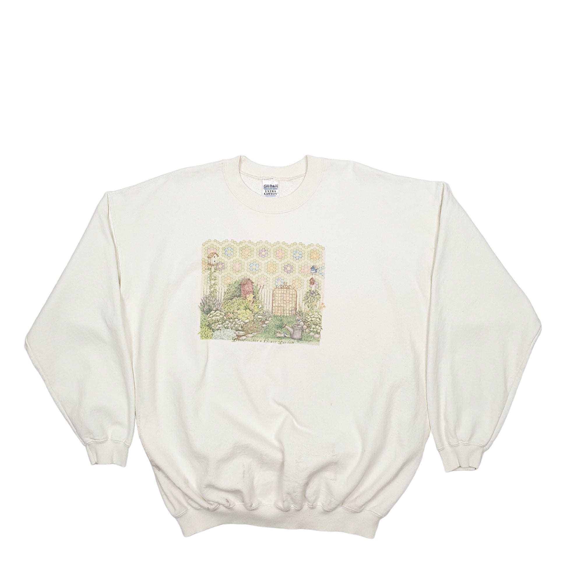 Mens Cream Gildan Grandma Flowers Garden Crewneck Jumper