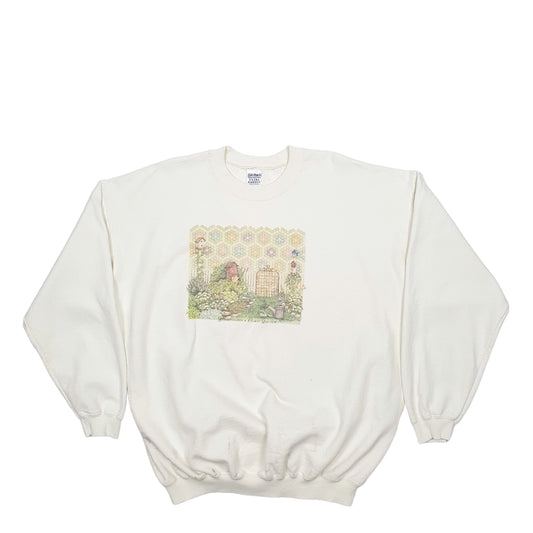 Mens Cream Gildan Grandma Flowers Garden Crewneck Jumper