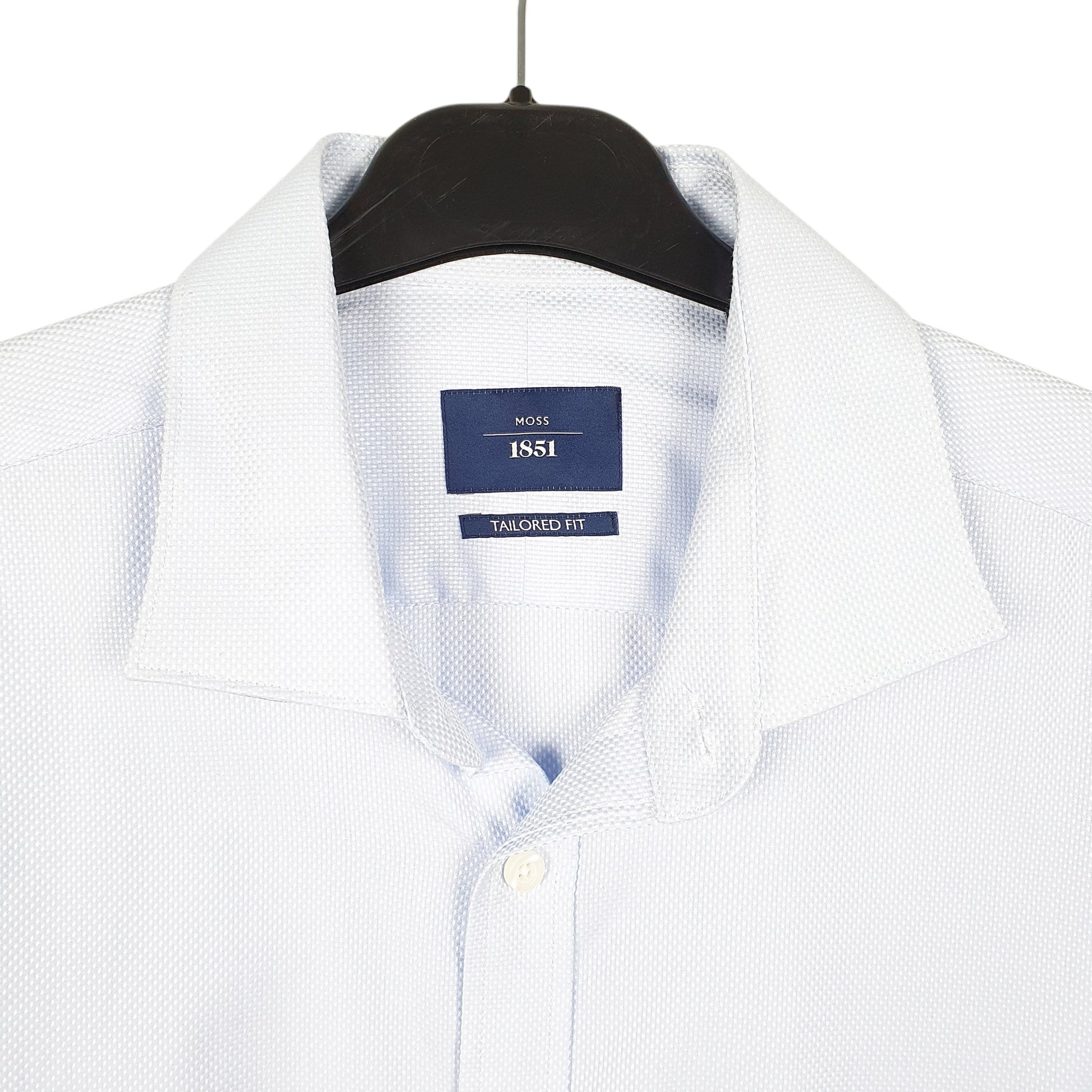 Mens Blue Moss London Tailored Long Sleeve Shirt