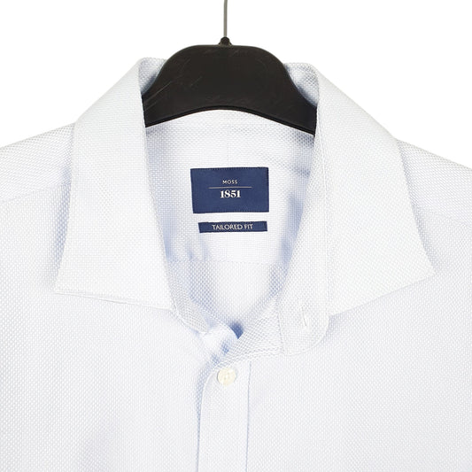 Mens Blue Moss London Tailored Long Sleeve Shirt