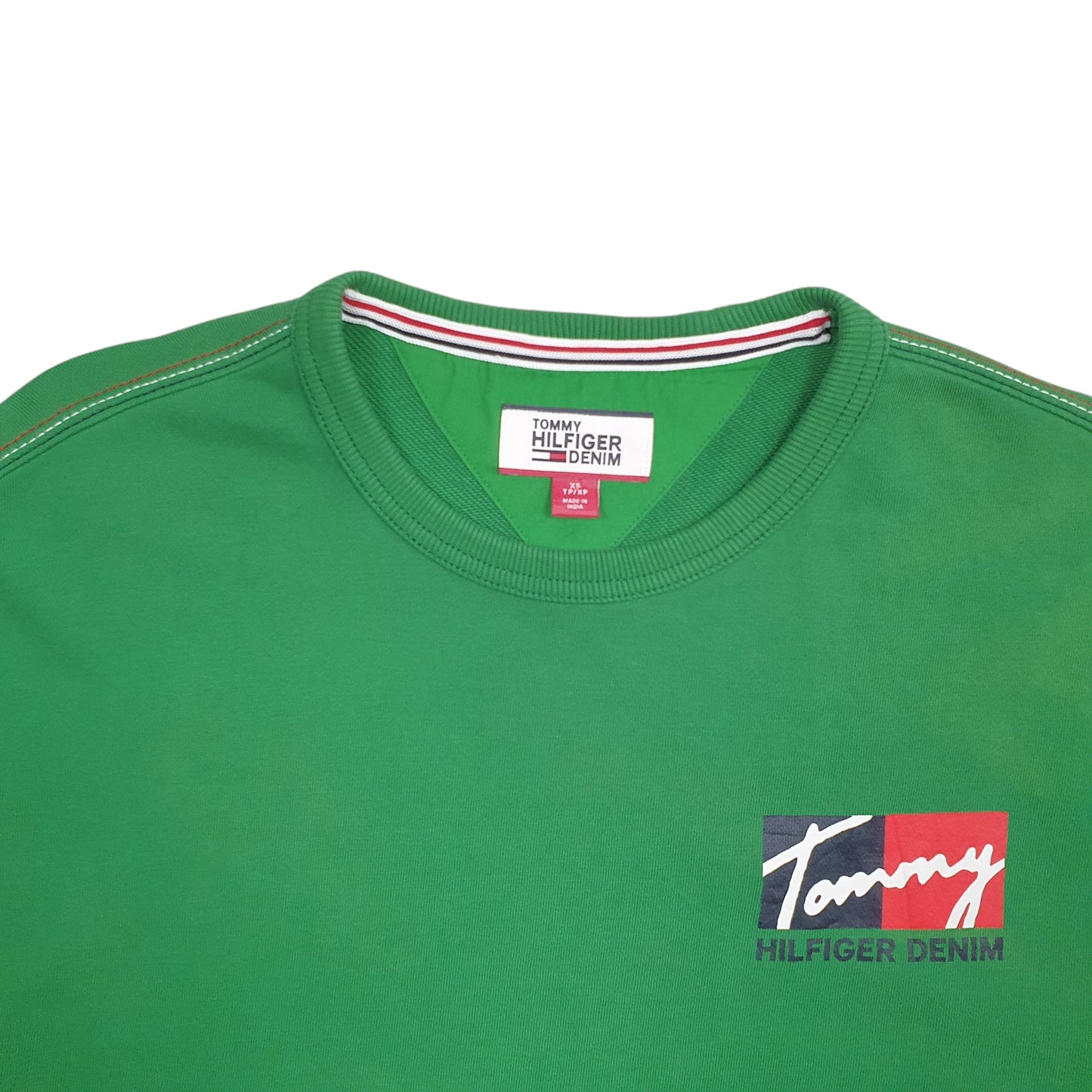 Mens Green Tommy Hilfiger Spellout Crewneck Jumper