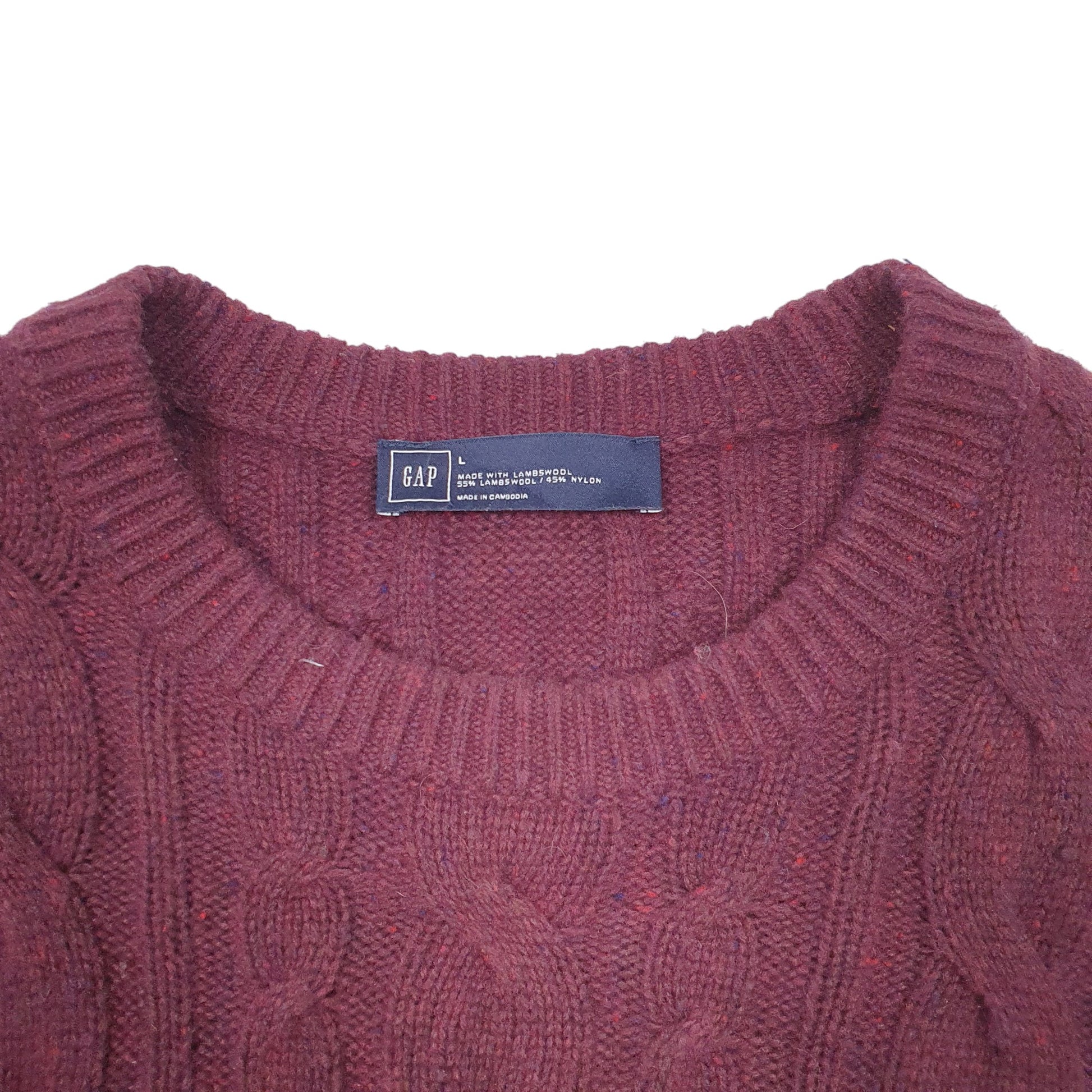 Mens Burgundy Gap Lambswool Blend Chunky Cable Knit Crewneck Jumper