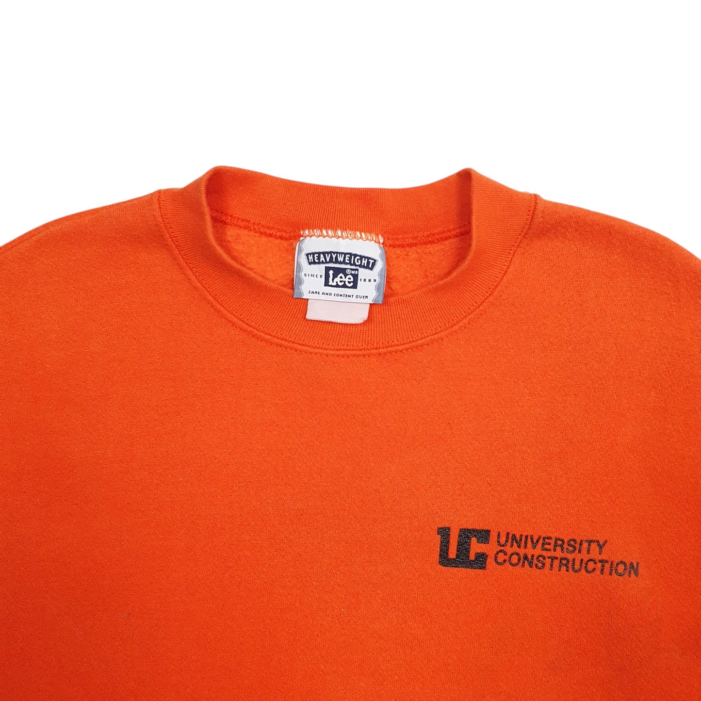 Mens Orange Lee University Construction Spellout Crewneck Jumper