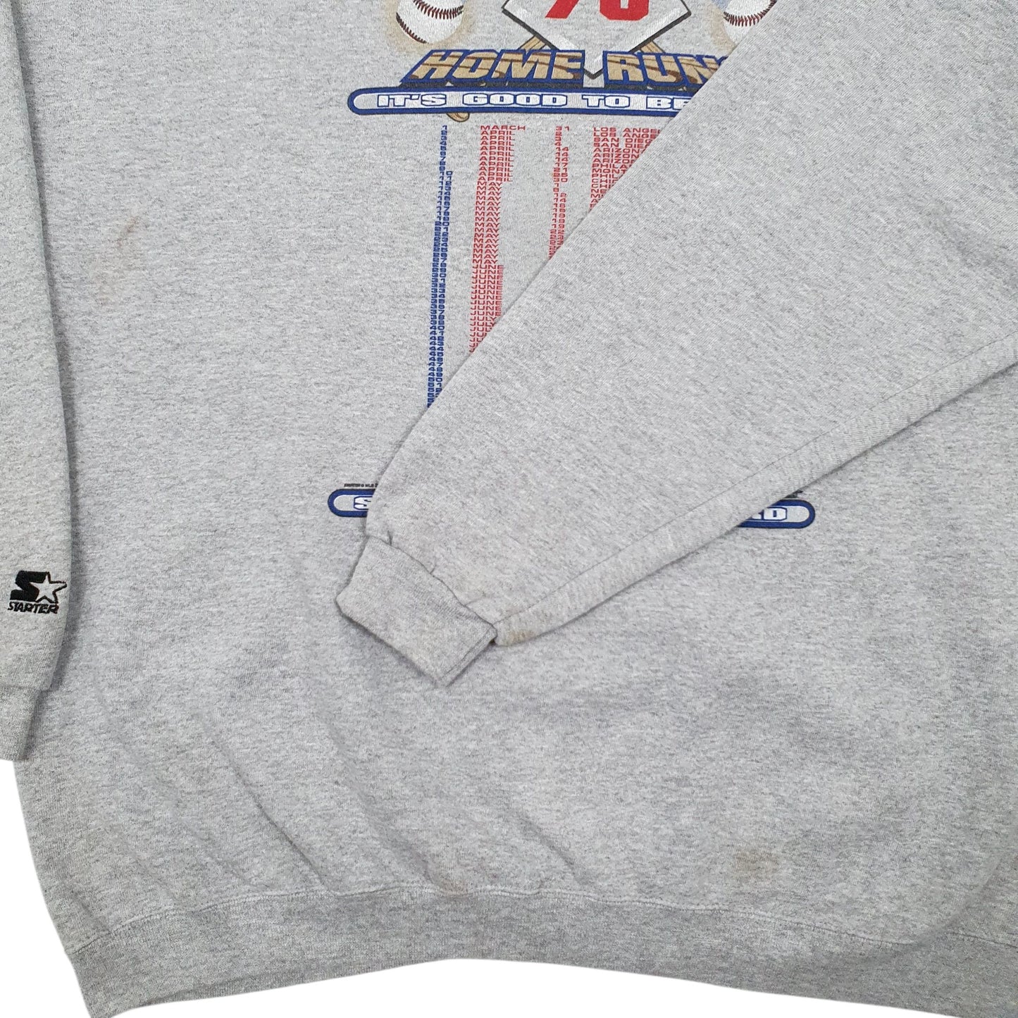 Mens Grey Starter Vintage 90s Baseball Made In USA Crewneck Jumper