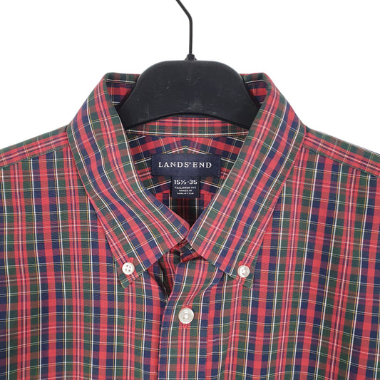 Mens Red Lands End Tartan Long Sleeve Shirt