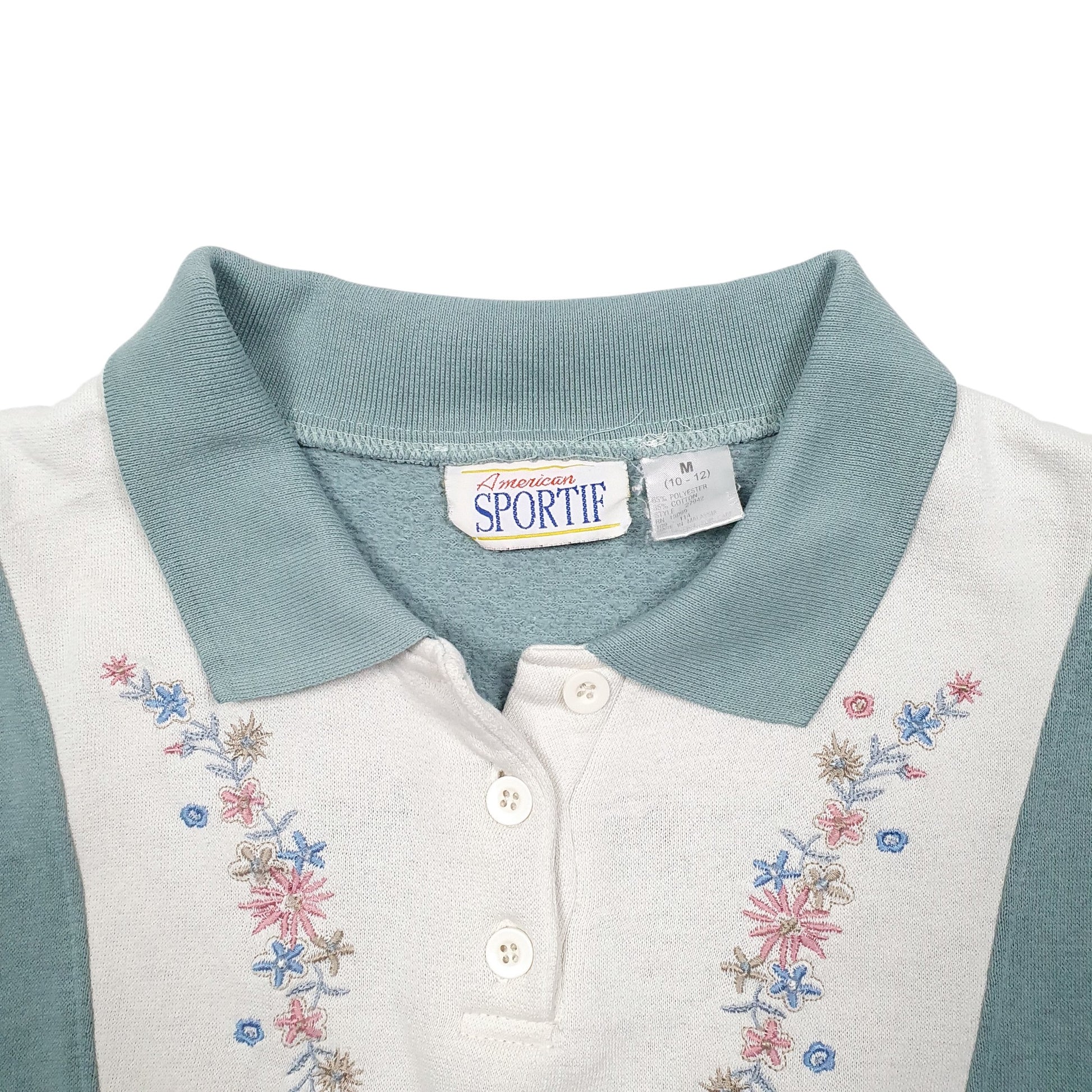 Womens Green American Sportif Collared Floral Vintage Crewneck Jumper