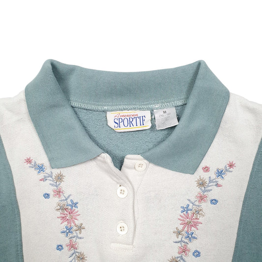 Womens Green American Sportif Collared Floral Vintage Crewneck Jumper
