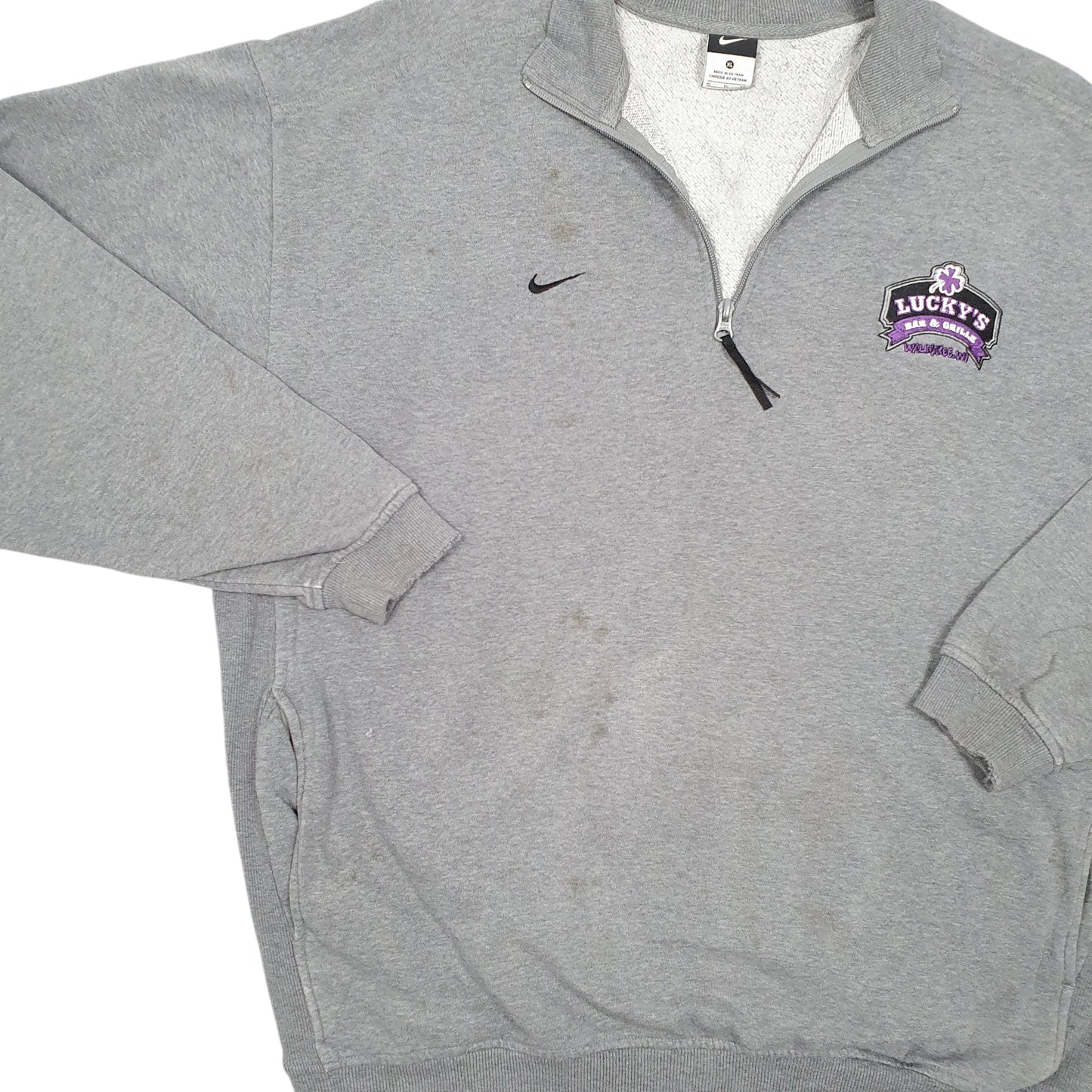 Mens Grey Nike Luckys Bar & Grill Wisconsin USA Quarter Zip Jumper