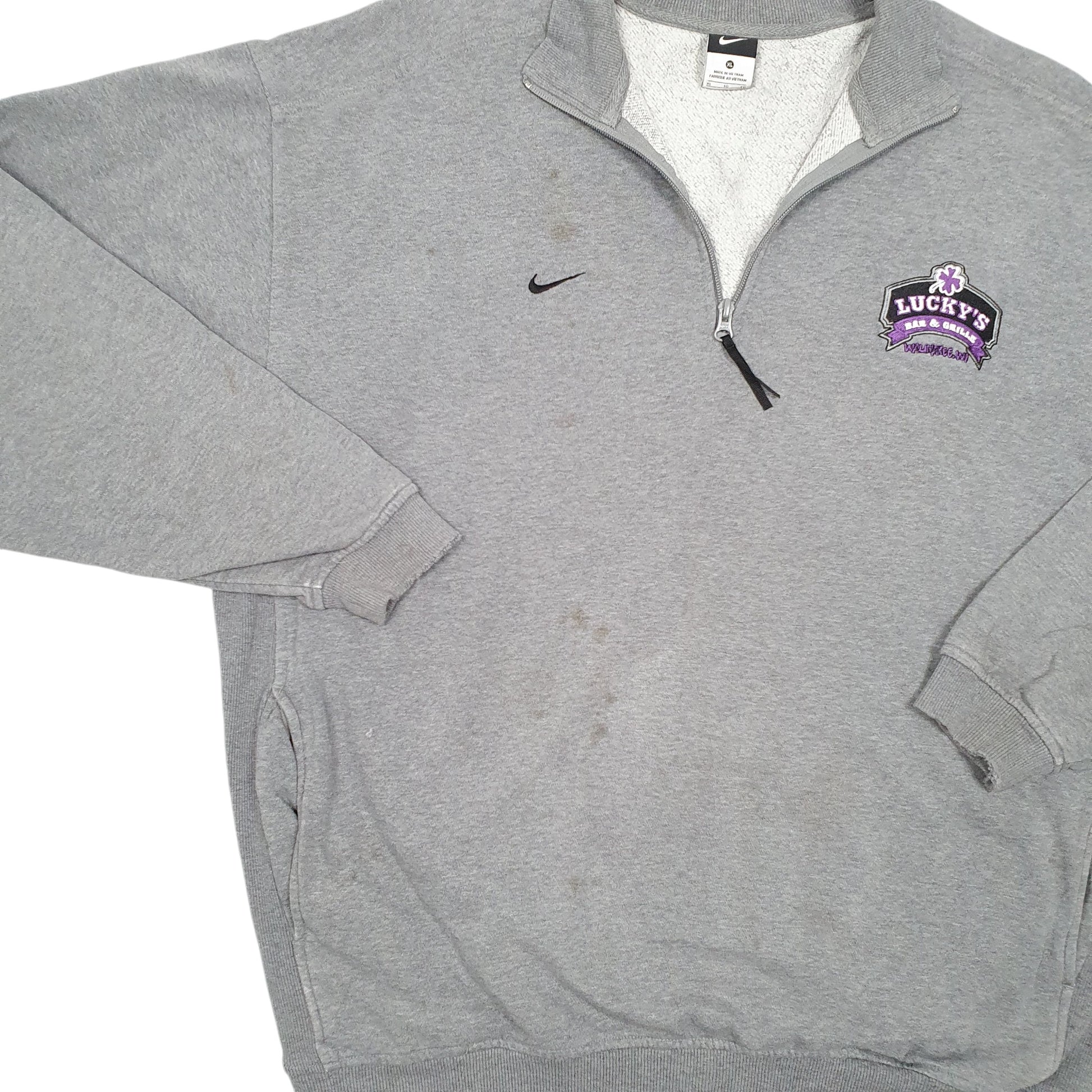 Mens Grey Nike Luckys Bar & Grill Wisconsin USA Quarter Zip Jumper