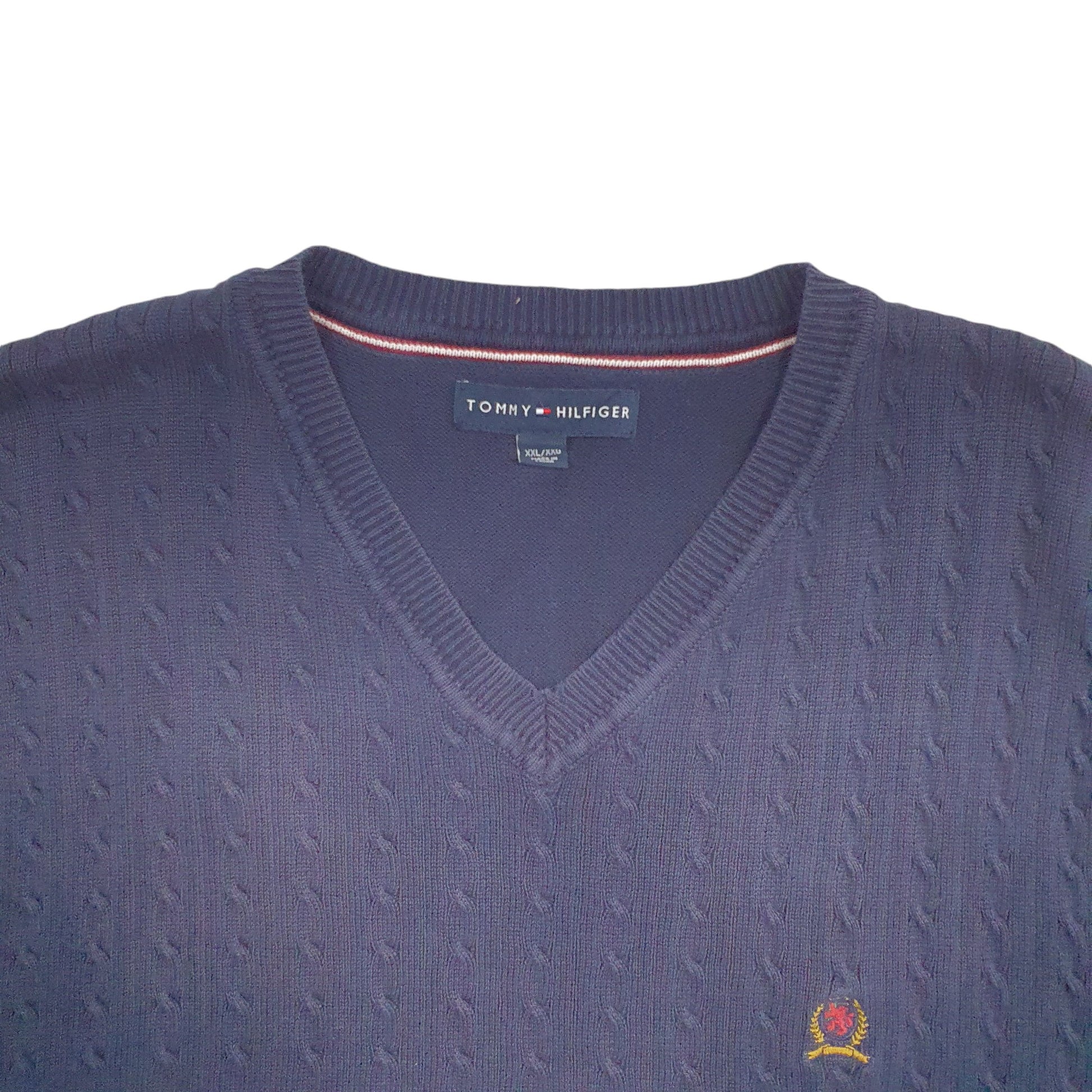 Mens Navy Tommy Hilfiger Knit Crest Cable Vest Jumper