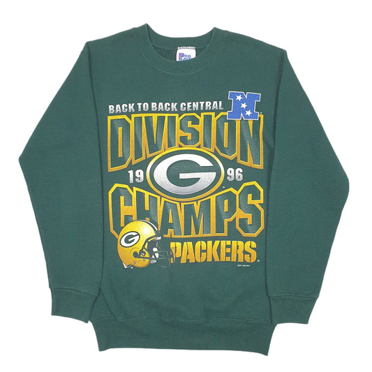 Womens Green Pro Layer Vintage Green Bay Packers 1996 Champs NFL Made In USA Spellout Crewneck Jumper