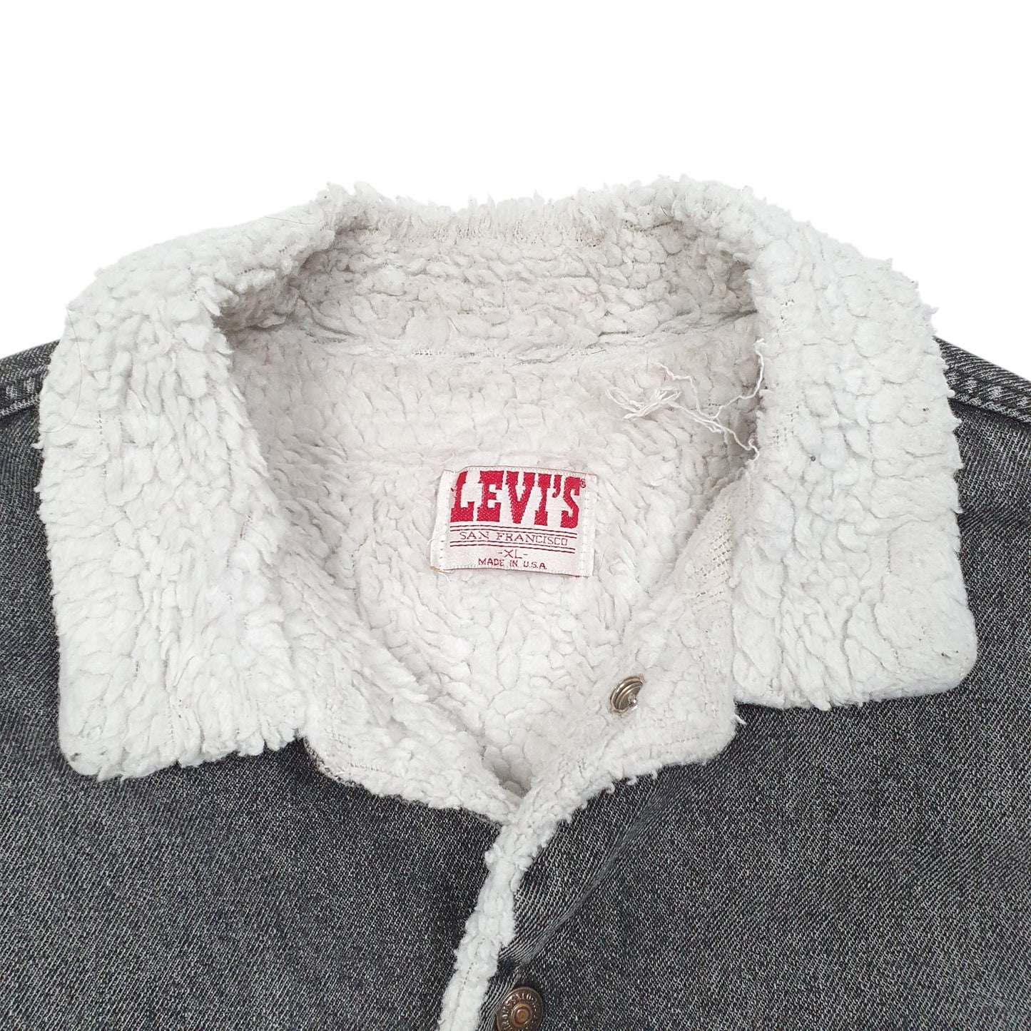 Mens Grey Levis Vintage 80s Sherpa Lined Made In USA  Coat