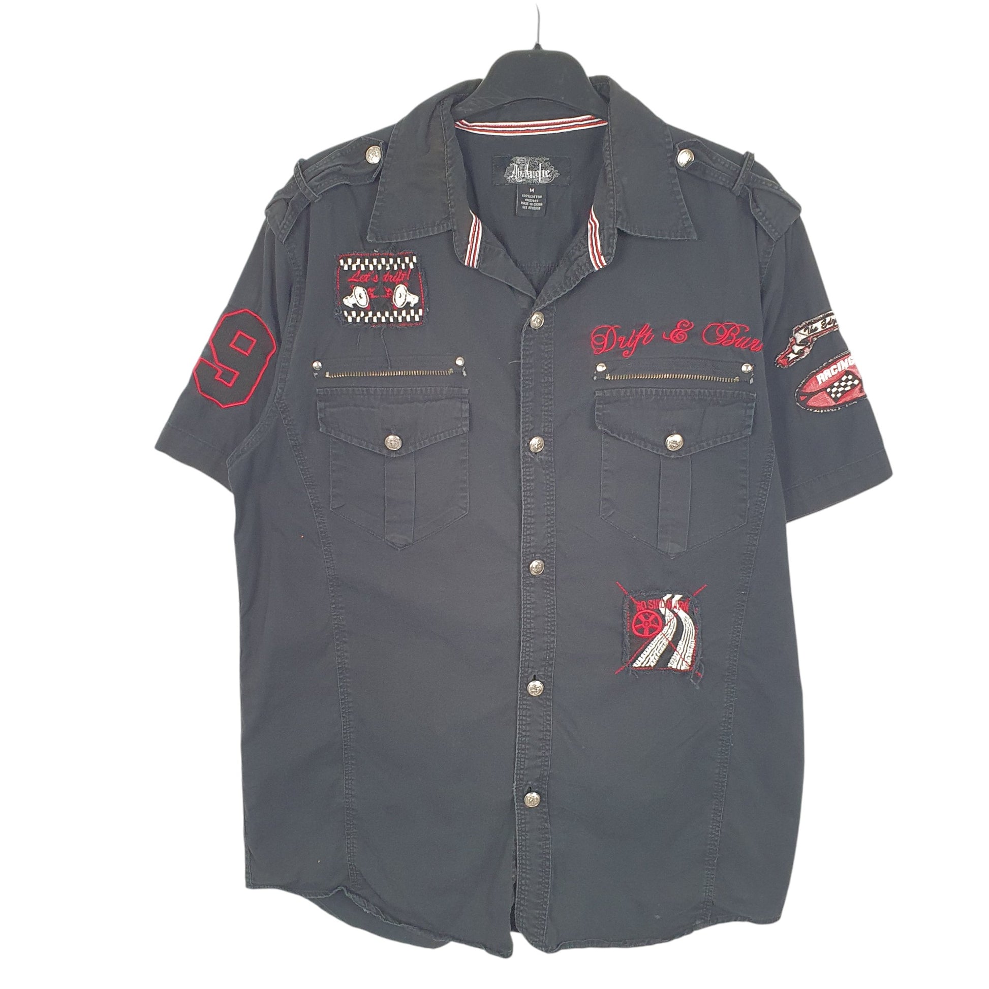 Mens Black Unbranded Drift Burn Skid Racing Short Sleeve Shirt