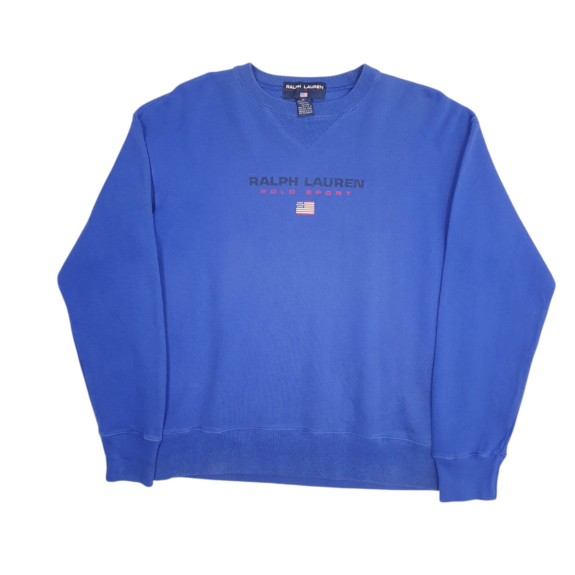 Mens Blue Ralph Lauren Polo Sport Vintage 90s Made In USA Crewneck Jumper