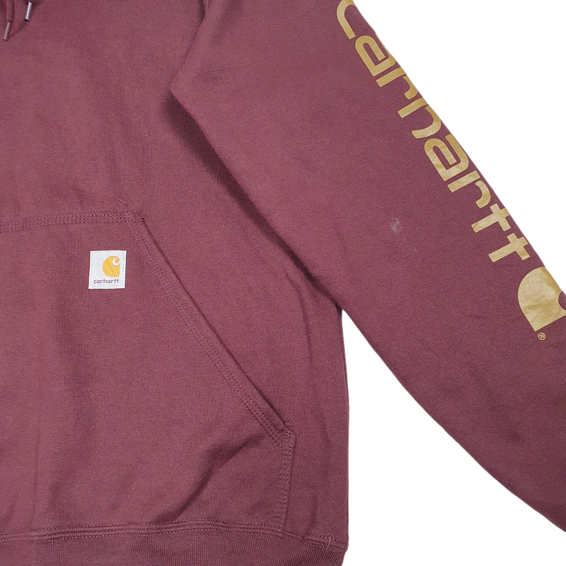 Mens Burgundy Carhartt Workwear Spellout Hoodie Jumper