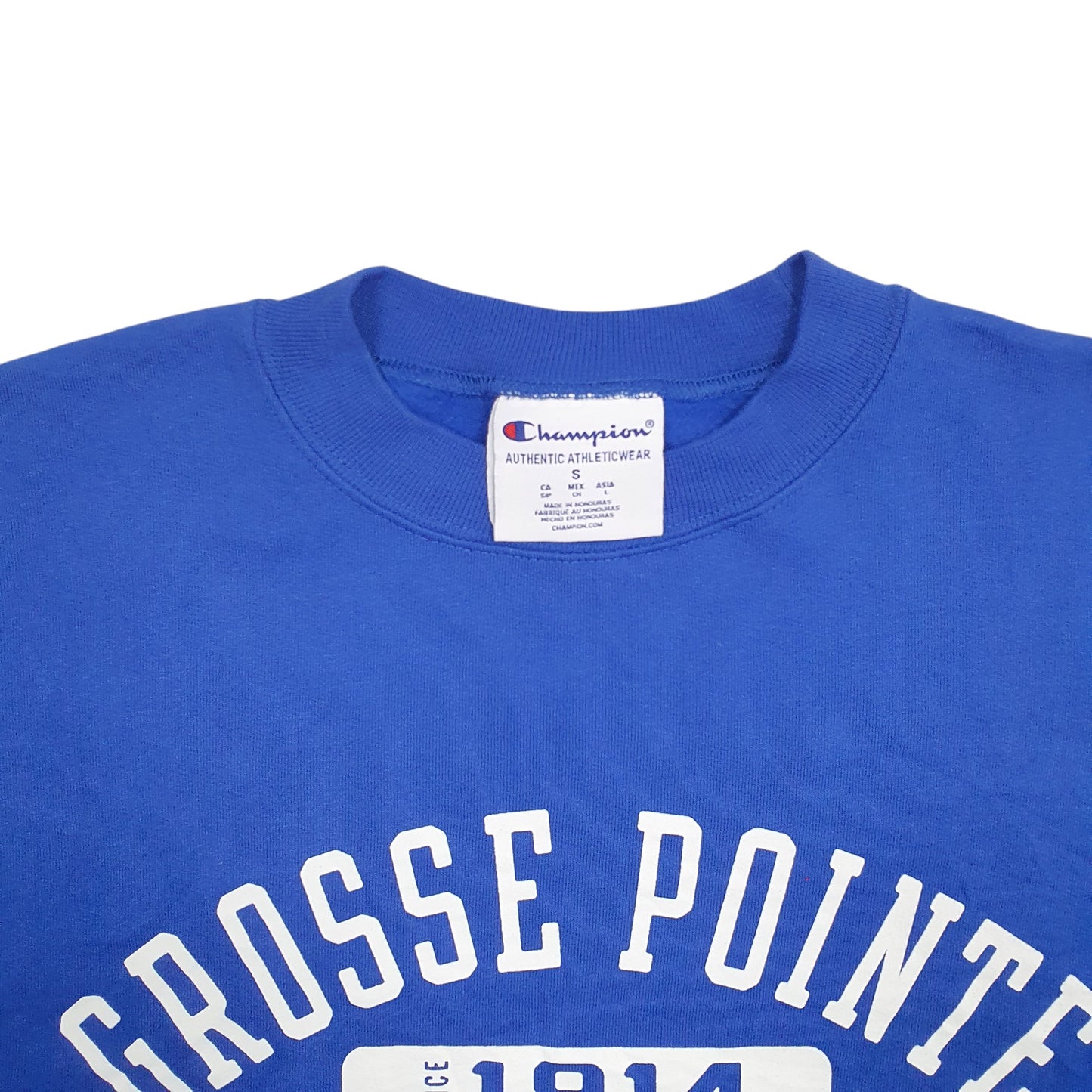 Mens Blue Champion Grosse Pointe Spellout Yatch Club Crewneck Jumper