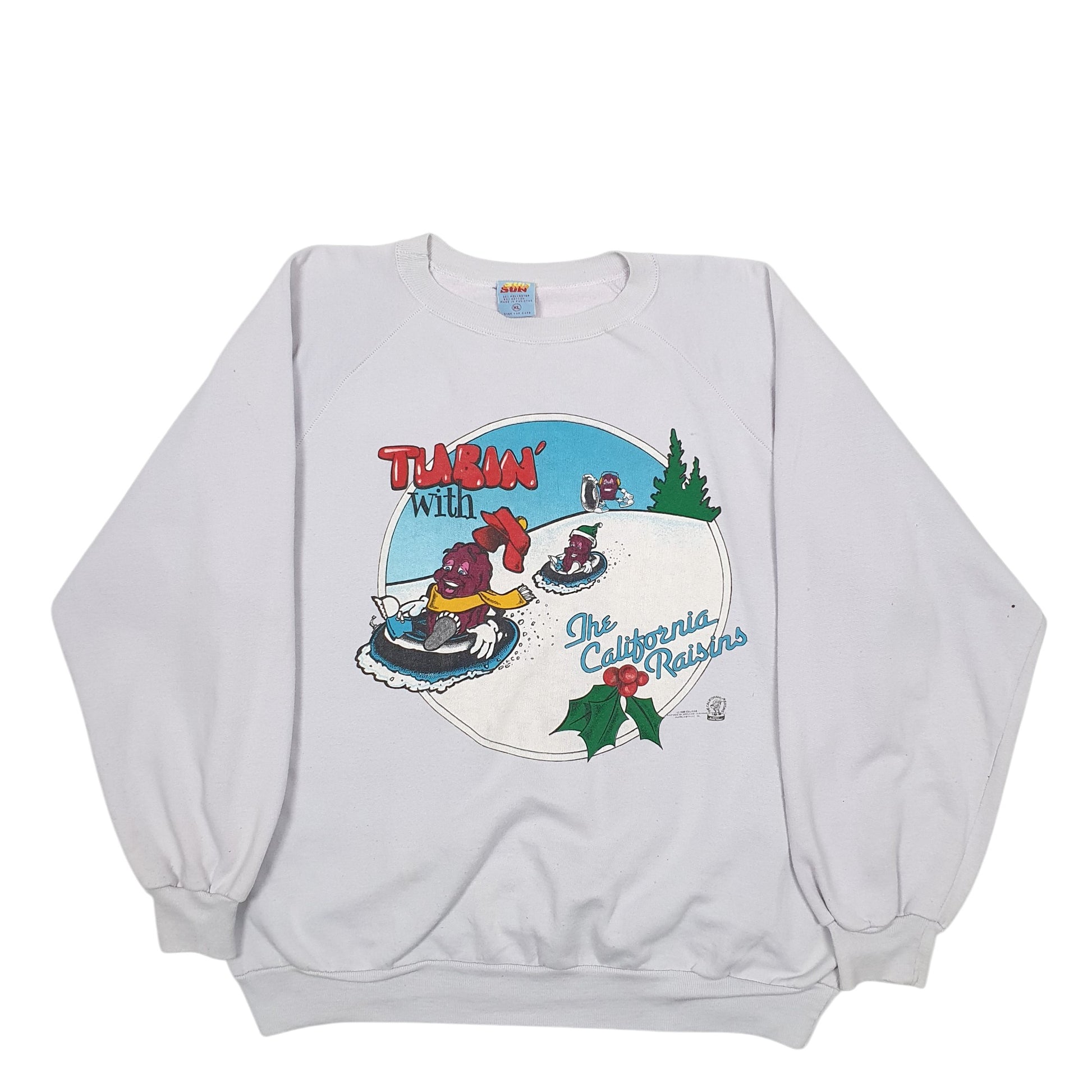 Mens Grey Sun Sun Sun California Raisins Cartoon Vintage 90's Crewneck Jumper