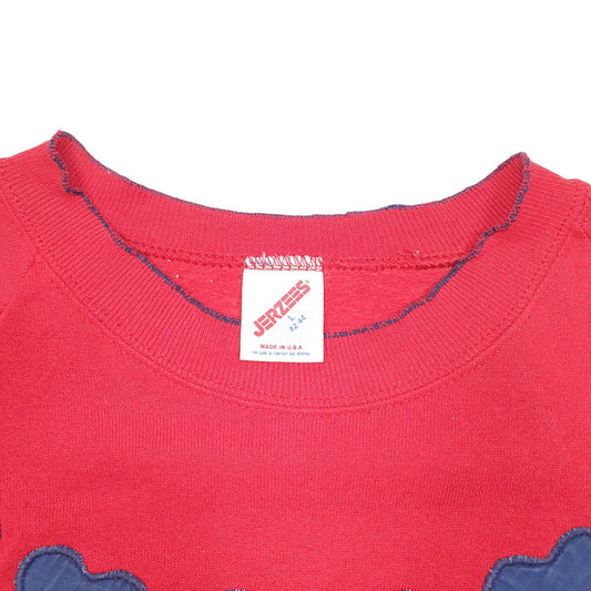 Mens Red Jerzees Vintage Made In USA Raglan Hearts Embroidery Crewneck Jumper