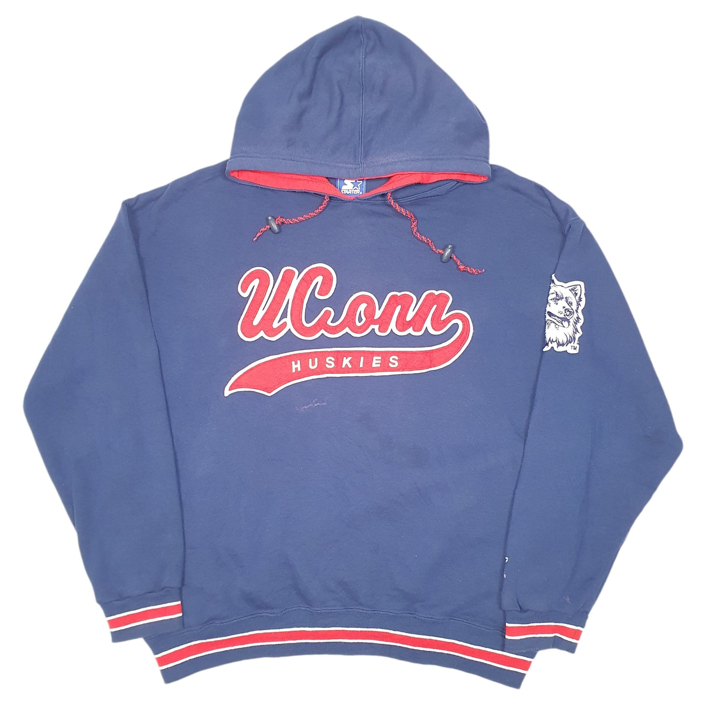 Mens Navy Starter Uconn Huskies Spellout USA Football Vintage Hoodie Jumper