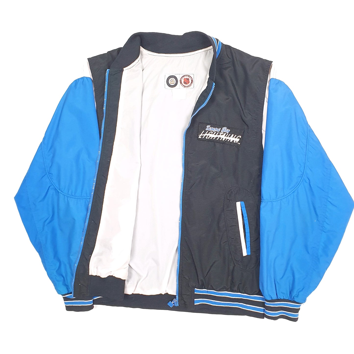 Mens Black NHL Tampa Bay Lightning Hockey Vintage 1990s Crewneck Coat