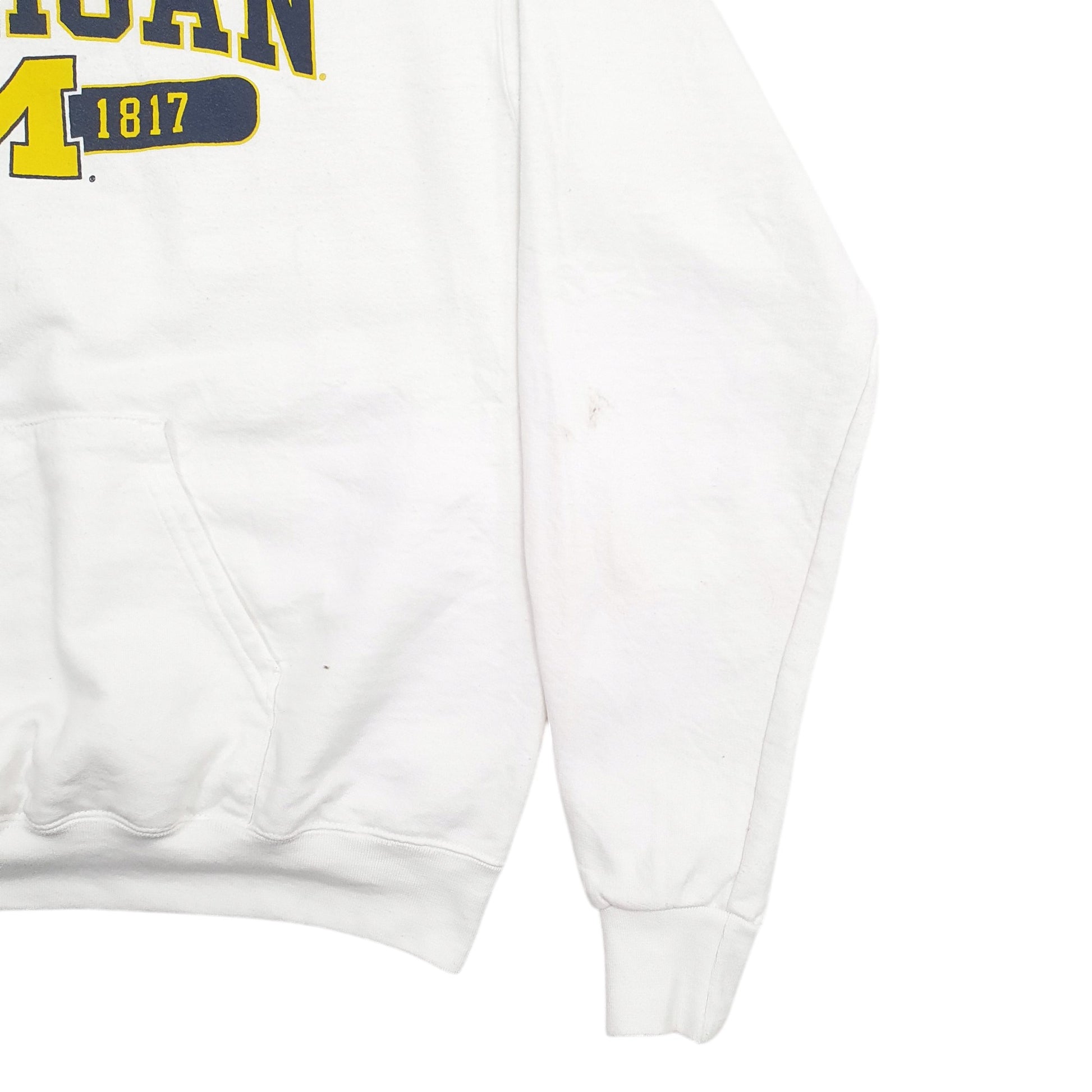 Mens White Champion Michigan Spellout Hoodie Jumper